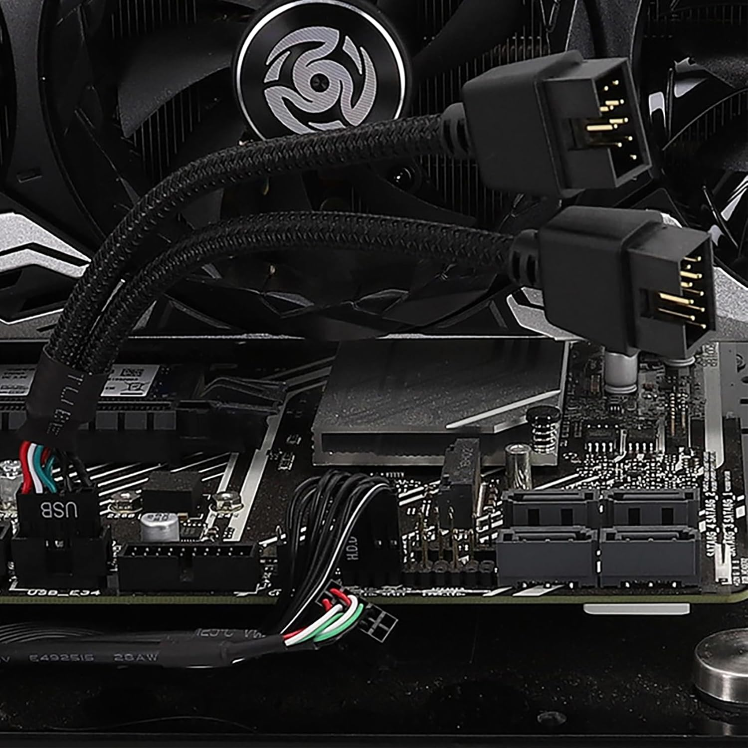 Tunghey 2Pack USB 2.0 9Pin Female to Dual 9-Pin Male Extension Cable,Motherboard 9-PIN USB2.0 Header Splitter Nylon Braided for Computer Internal Motherboard 15Cm image number 1