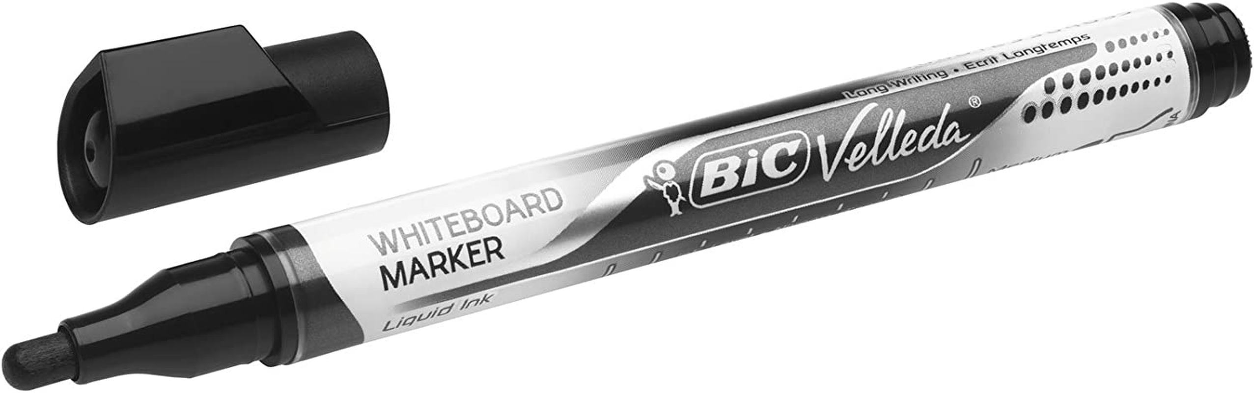 BIC Velleda Liquid Ink Dry Wipe Pocket Markers - Black (Pack of 12) - Black image number 5