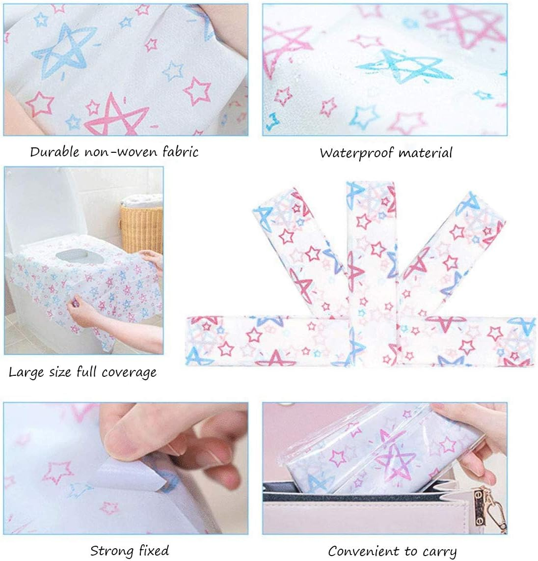 KMAKII Large Size Disposable Toilet Seat Cover,Hygienic Waterproof PE Potty Seat Cover Portable Non-Slip Toilet Covers Travel Packed for Toddler Kids Adults Pregnant Women,20 Pack