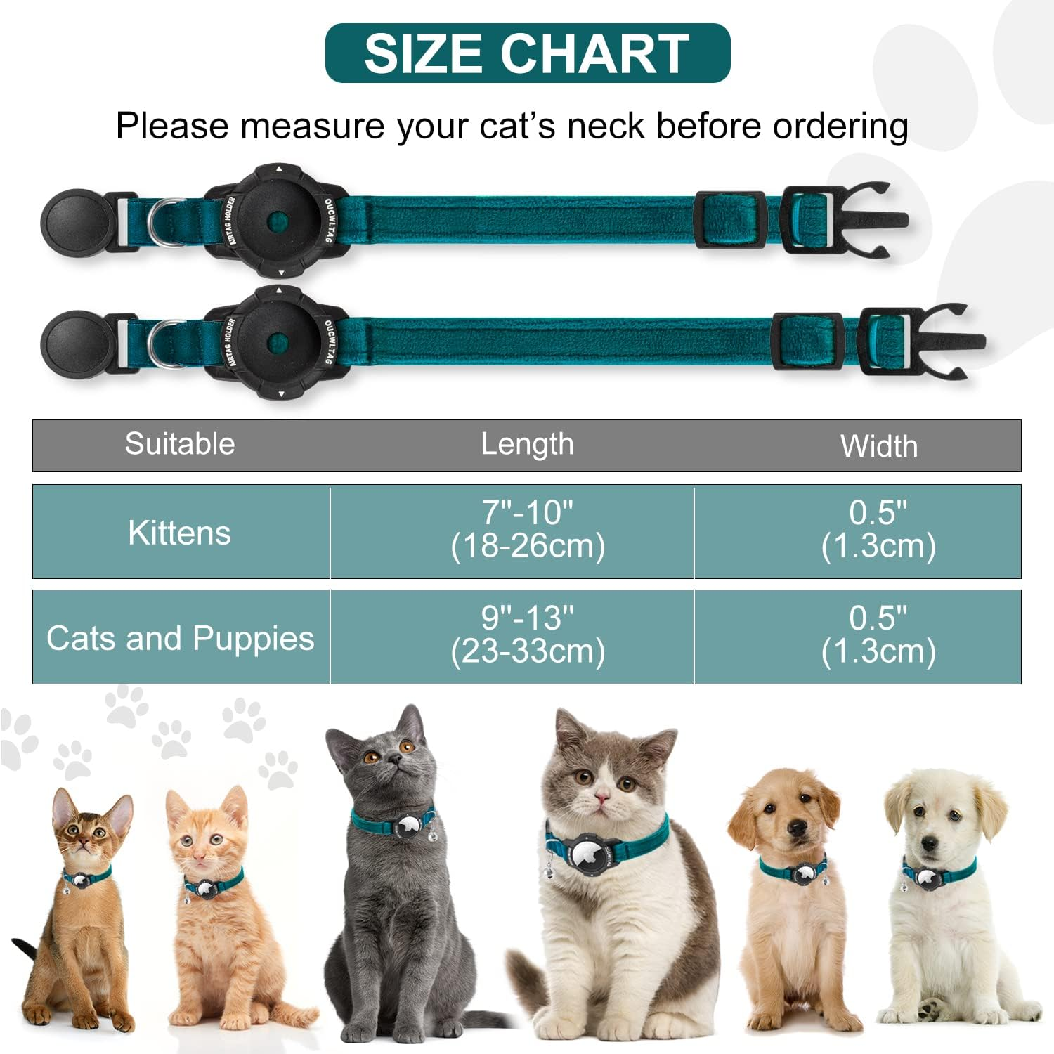 Luminous Airtag Cat Collar Breakaway, GPS Cat Collar with Apple Air Tag Holder, Cat Tracker Collars with Safety Elastic Band for Girl Boy Cats, Kittens and Puppies (7-10 Inch, Blue) image number 6