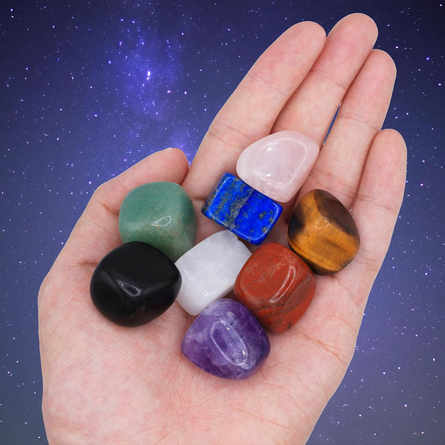 Chakra Stones 8 PCS Kit, Natural Shape, Healing Crystals, Well Tumbled & Polished, for Use in Grounding Balancing Soothing Meditation or as Worry Stones, Spa Rock & Massage, Set of 8 Chakra Crystals, image number 3