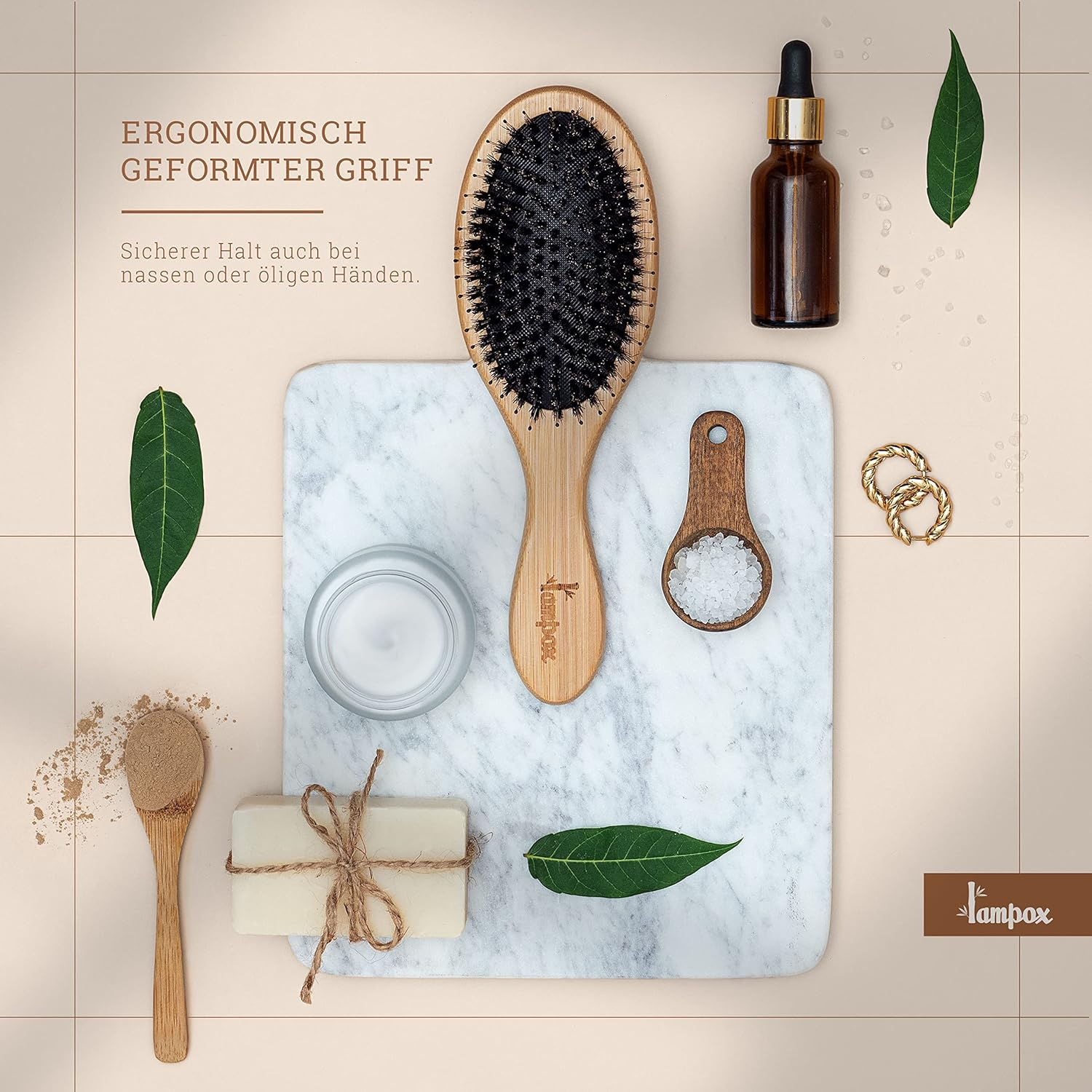 Lampox - Bamboo Hair Brush with Boar Bristles Head Massage Hair Care, Detangling Brush for Long Hair & Curls of Women, Men & Children, Massage Brush for Scalp, Detangler (Oval) image number 4