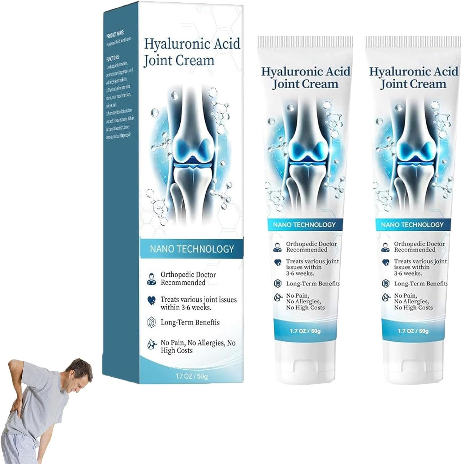 Herbaflex Joint Cream, Hyaluronic Acid Joint Cream, Advanced Fast-Acting Joints Care Gel, Relief for Hands, Foot, Knee (2Pcs)