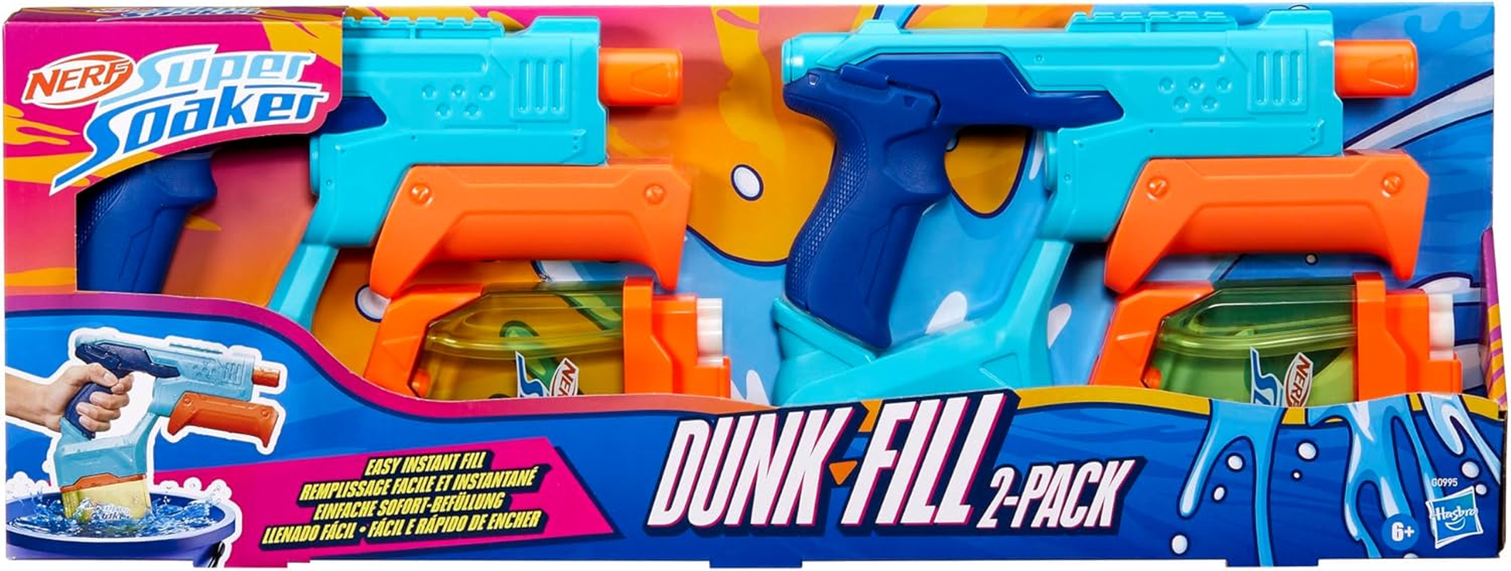 Nerf Super Soaker Dunk-Fill 2-Pack, 2 Water Blasters, Easy Instant Fill Tanks, Just Dunk & Go, 10.1 Fluid Ounce Tanks, Water Toys, Ages 6+ image number 5