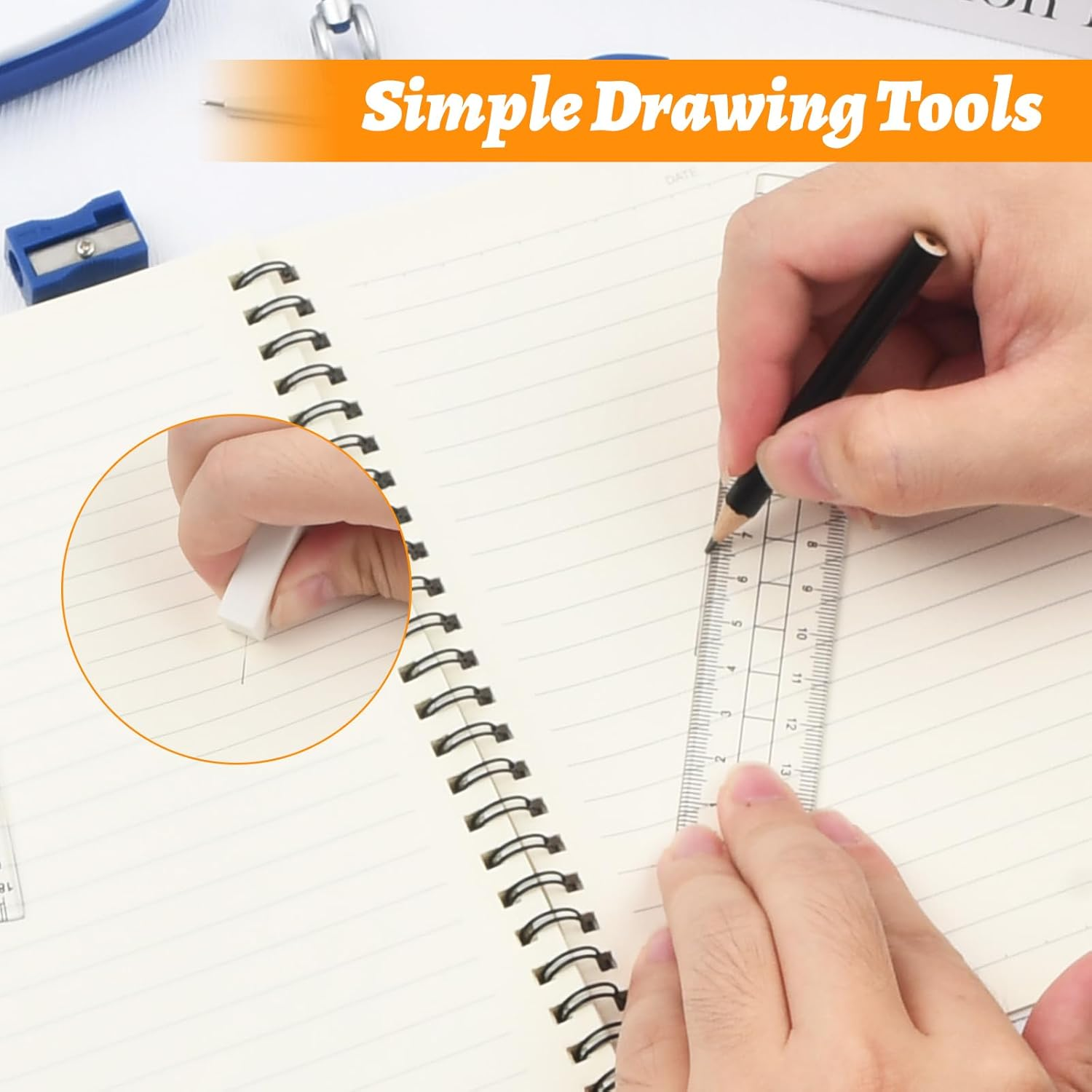 Pack of 10 Compass for Geometry Math Geometry Kit, Geometry Compass Set, Including Set Square, Lead Refills, Pencil, Eraser Sharpener for School Mathematics (Blue) image number 6