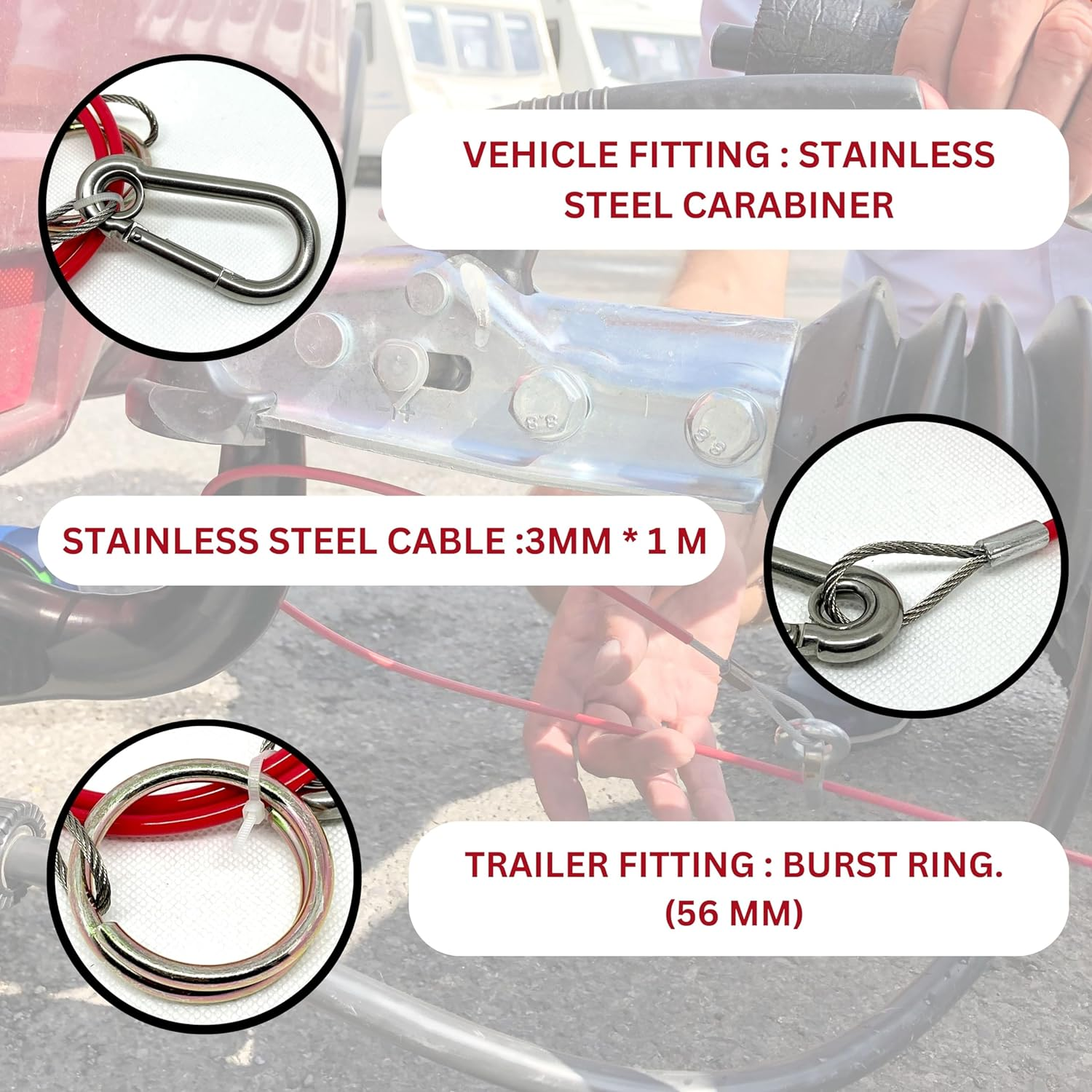 Double Dragon Heavy Duty Trailer Caravan Breakaway Break Away Cable, Durable, Williams Caravan Horsebox Boat Plant Coupling Safety Cable, Burst Ring, 1M Stainless Steel Cable, Pull-Off Force &ge; 400Kg image number 5