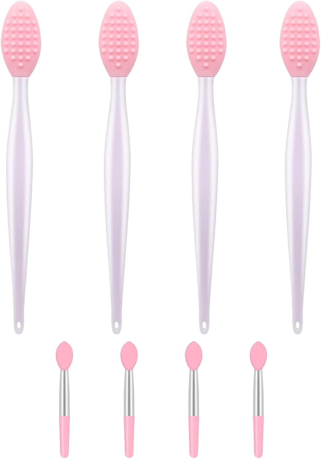 4 PCS Lip Brush & 4 PCS Nose Brush, Double-Sided Exfoliating Lip Scrubber, Soft Silicone Makeup Brushes & Applicator Tools for Smooth Lips & Nose, Gentle Exfoliation & Precise Balm Application (Pink) image number 2