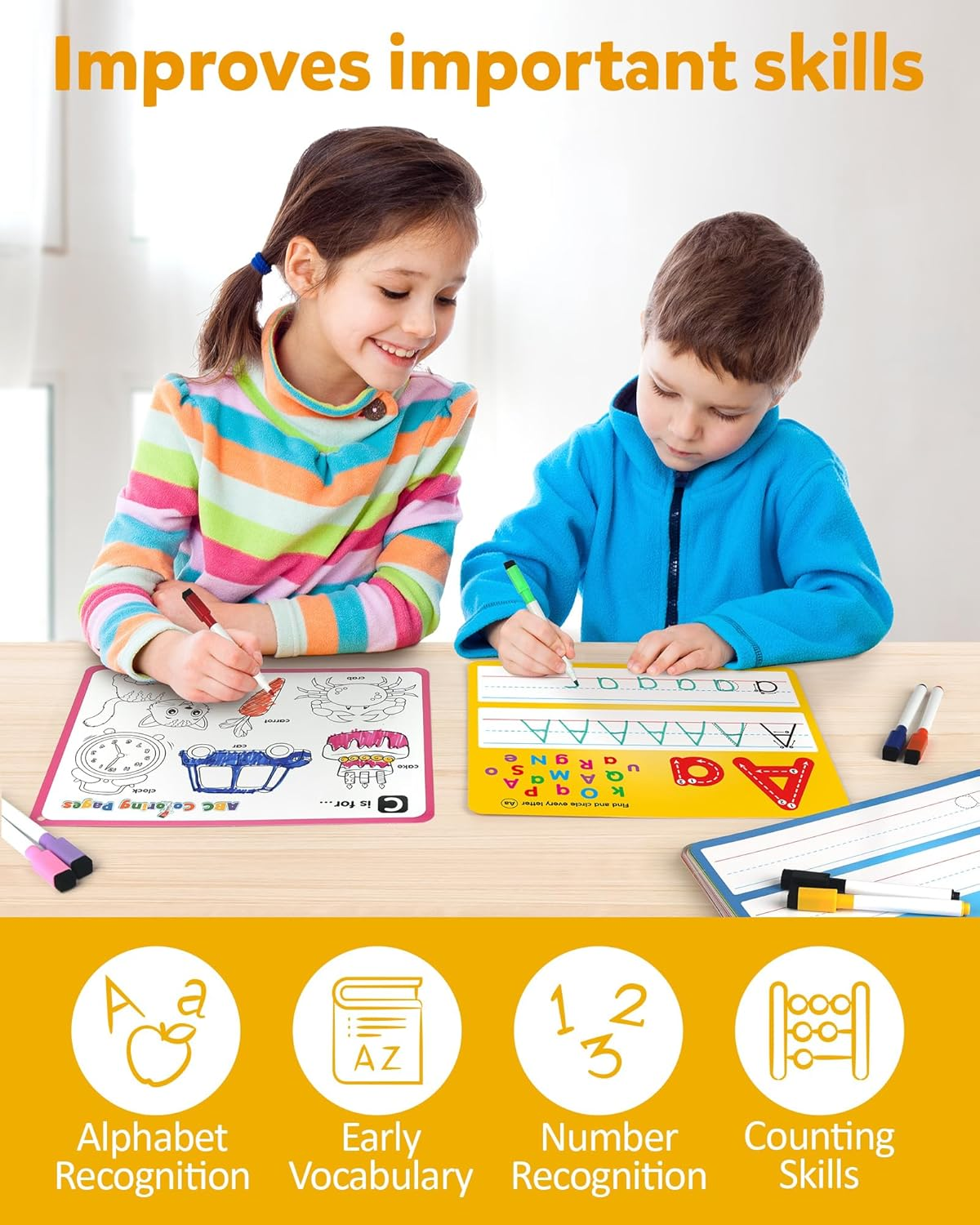 Coogam Handwriting Drawing Practice Cards, 36Pcs Alphabet Number Painting Coloring with Pens, Double Sided Write and Wipe Tracing Flashcards, Educational Montessori Toy for 3 4 5 Year Old Kids image number 1