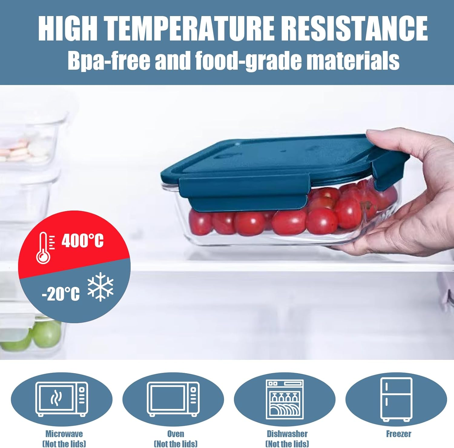 Glass Food Storage Containers 5 Pack,Three Sizes Glass Meal Prep Containers with Snap Lock Leakproof Lids,Lunch Box for Microwave,Freezer,Oven and Dishwasher image number 3