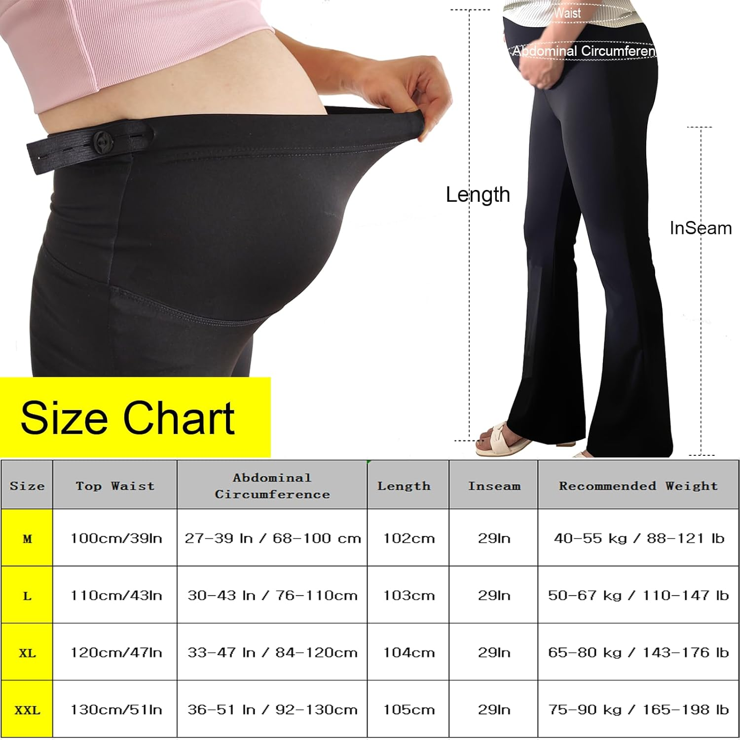 Maternity Leggings over Bump,Women'S Maternity Pants Pregnancy Buttery Soft Leggings Flare, Black, L image number 5