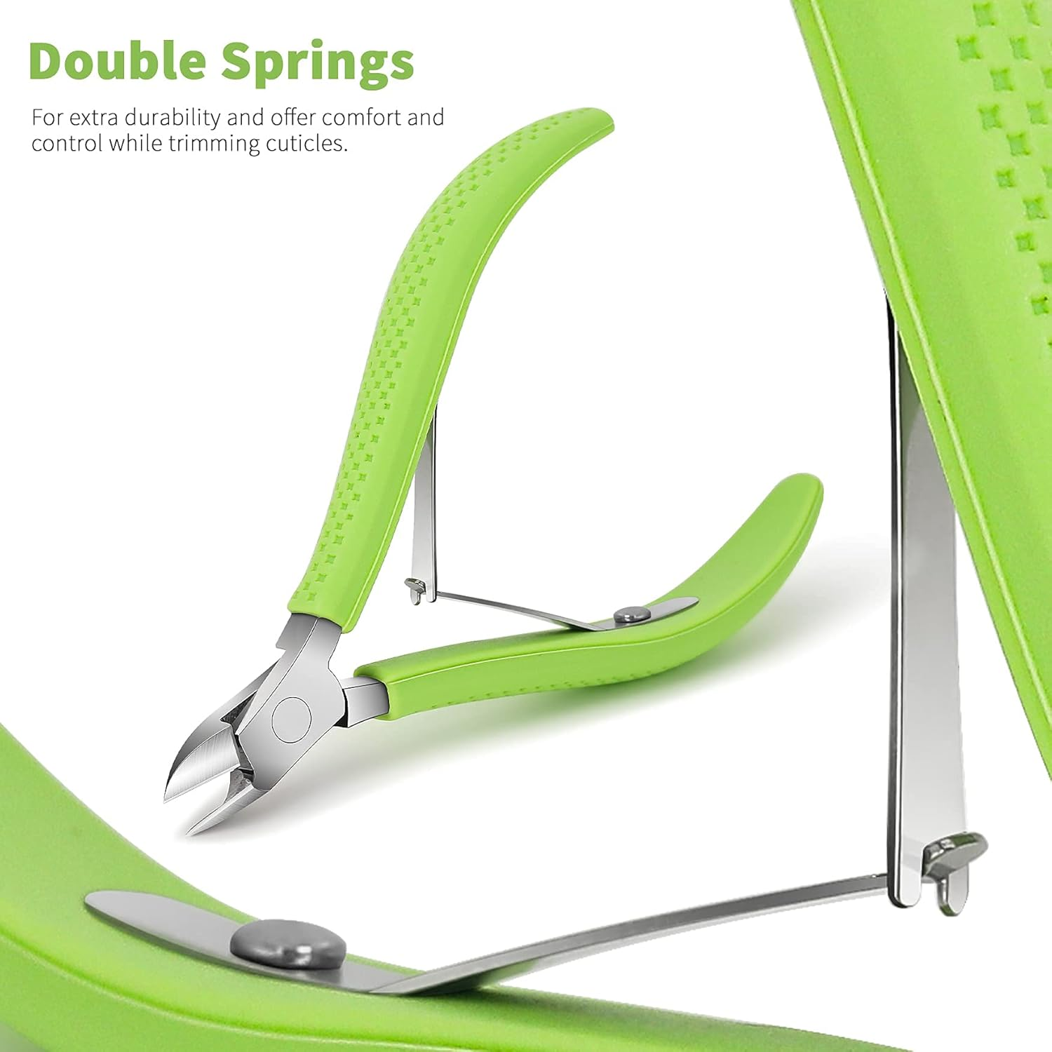 FVION Cuticle Clippers &ndash; Small Cuticle Trimmer, Rubber Coated Handle Manicure Tools &ndash; Full Jaw Cuticle Cutter for Nails (9Mm) Green image number 4