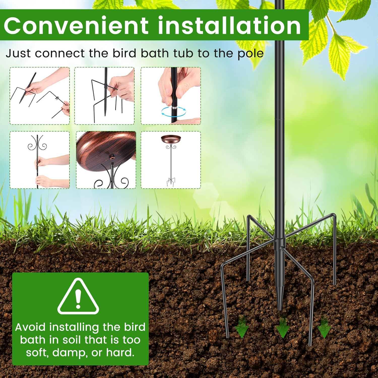 Metal Outdoor Standing Bird Bath Enduring Bird Bath Feeder Bowl Decorative Freestanding Birdbath for Garden Outdoor.(30Cm) image number 5