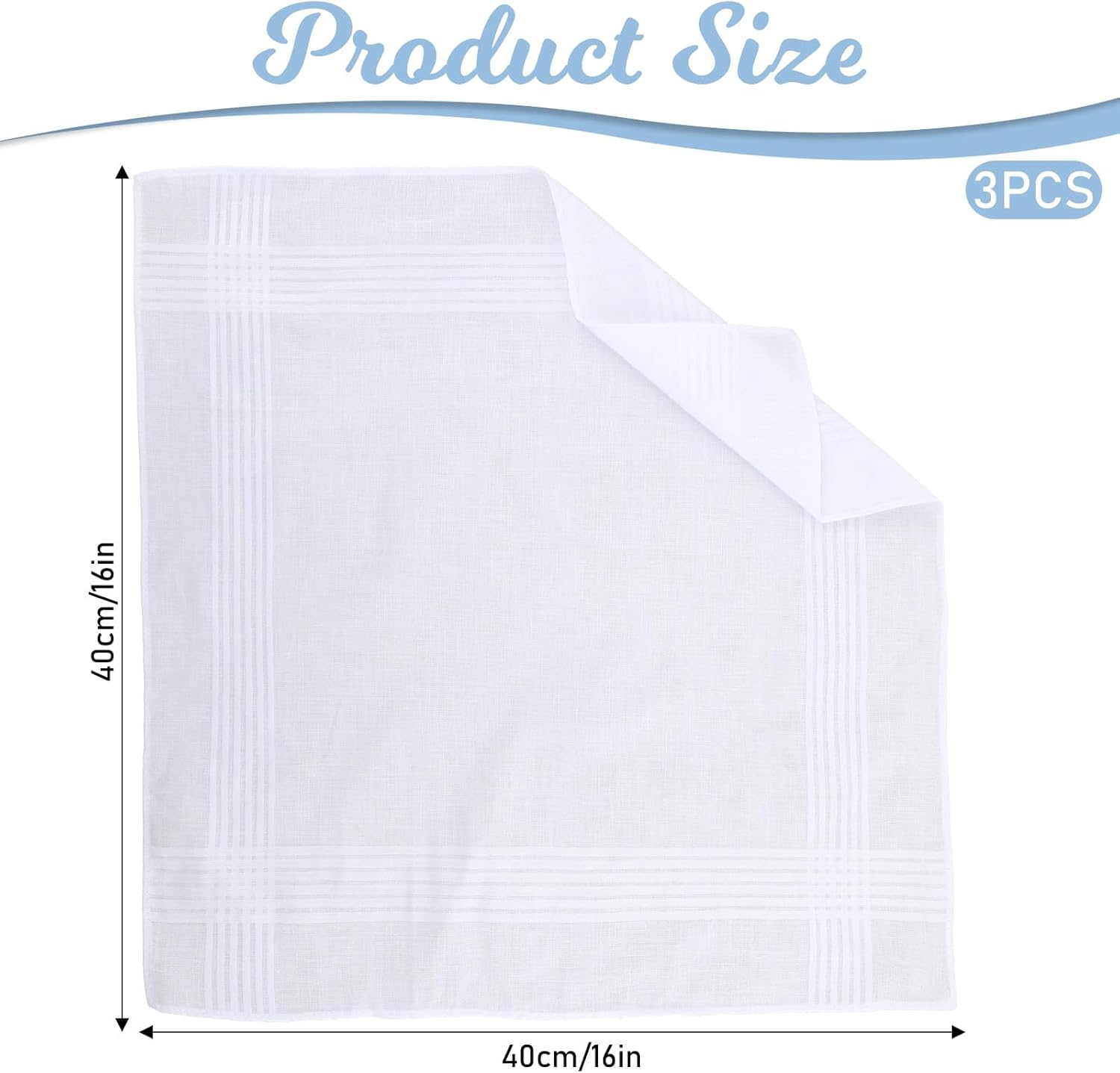 Piriuuo 3 Pcs Men'S Handkerchiefs, Soft Cotton White Hankie Handkerchiefs Sweat Absorbing Handkerchiefs Machine Wash White Pocket Square for Suit Small Sweat Cloth for Hand, Hankies, White, Large image number 3