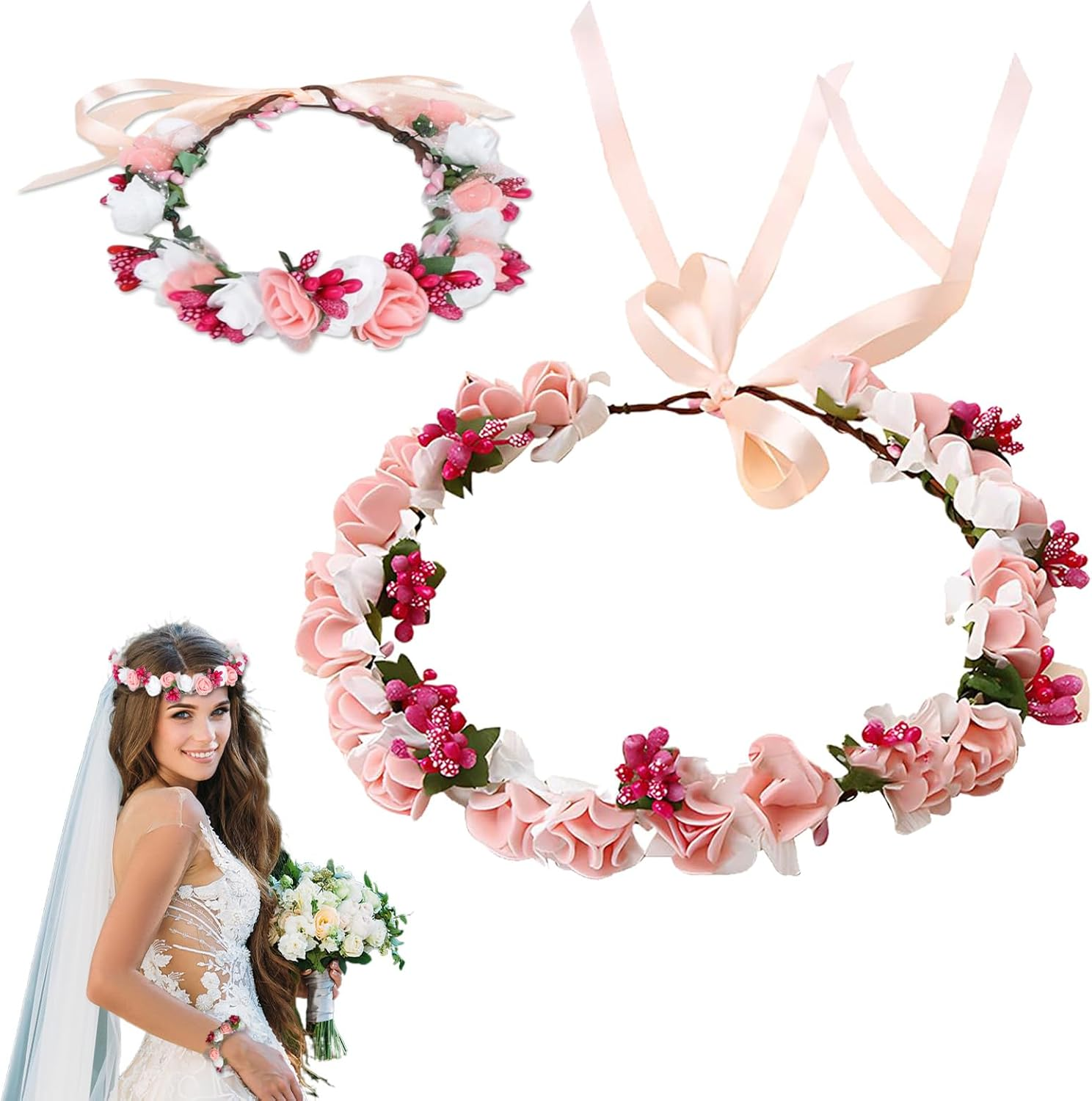 Beautiful Headband with Dried Flowers - Optimal Hair Wreath for Communion Young Women - Flower Wreath Headpiece - Oktoberfest Hair Accessories image number 6