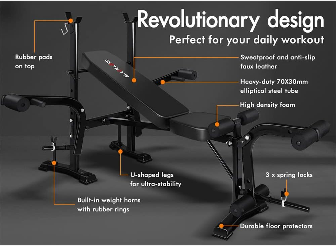 BLACK LORD Foldable Weight Bench Press with Butterfly Arm and Adjustable Barbell Rack, FID Bench with Biceps Bar, Multi-Station Home Gym Fitness Equipment for Strength Training, Max 250Kg, All Black image number 3
