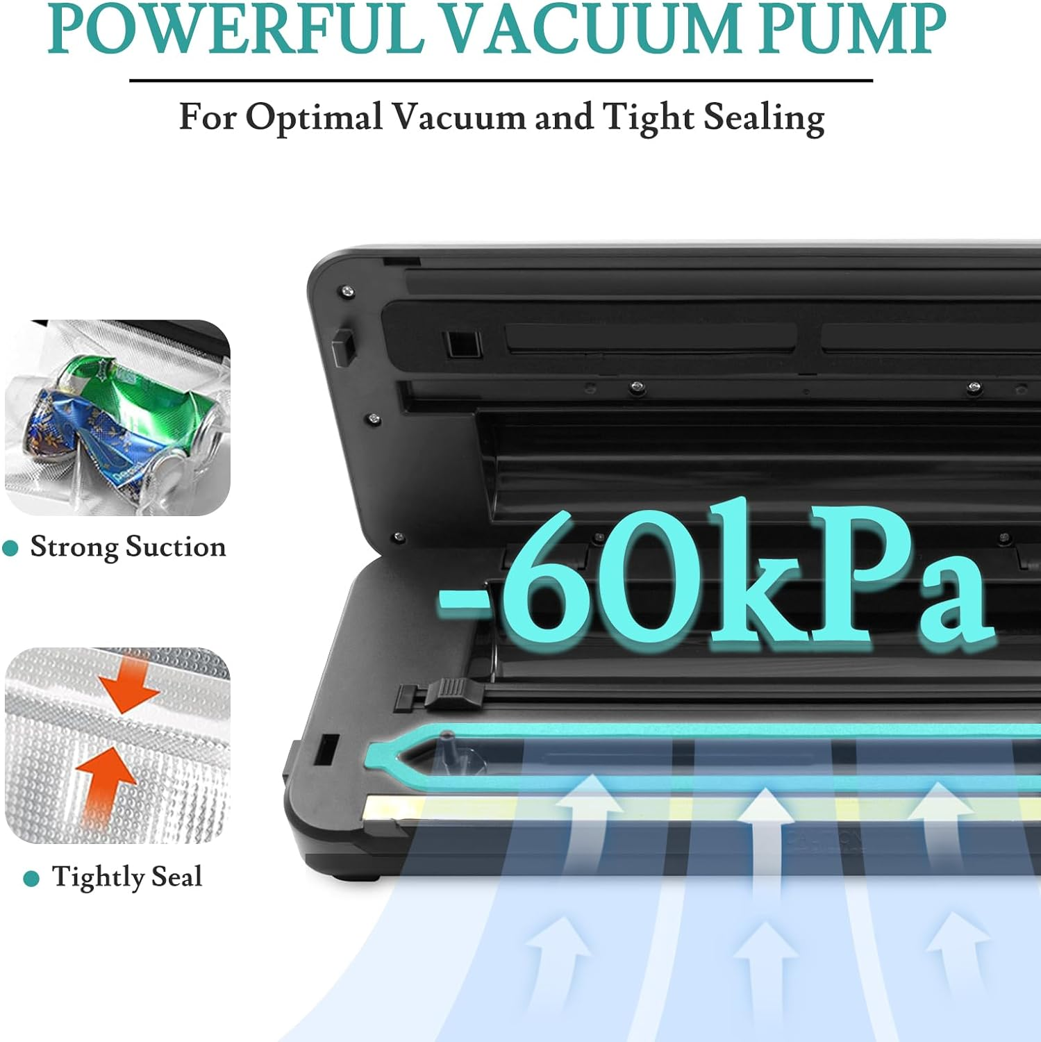 Toprime Vacuum Sealer Machine, 80Kpa Powerful Food Sealer Built-In Cutter with Sealing Bag and Hose, Vacuum Air Sealing System for Food Storage and Sous Vide image number 1