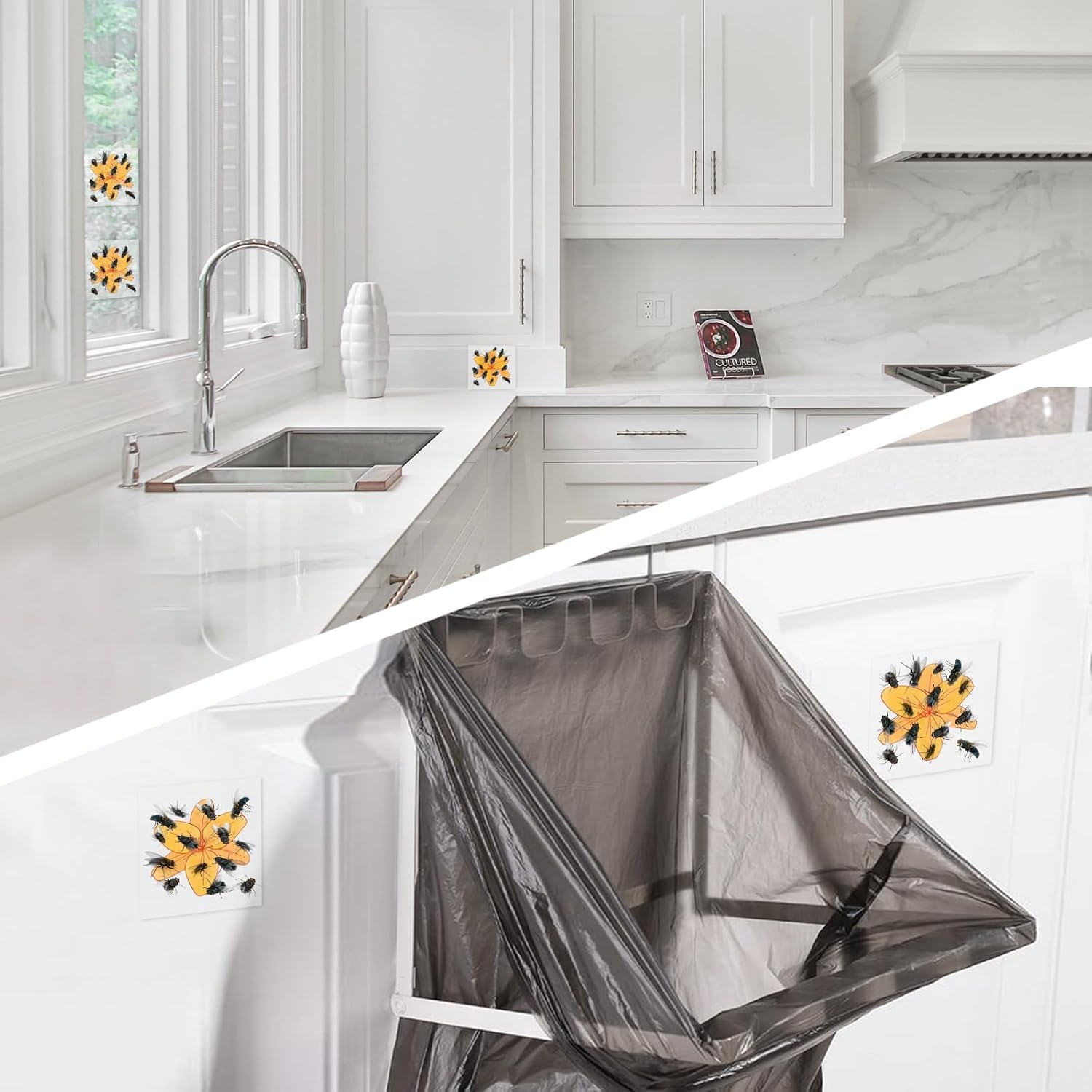 Window Fly Paper for Indoors Sticky,Fly Trap Indoor Non-Toxic & Odorless,Window Sunflowers Decoration Design Sticky Fly Trap Fly Tape 20 Pack (Lily) image number 5