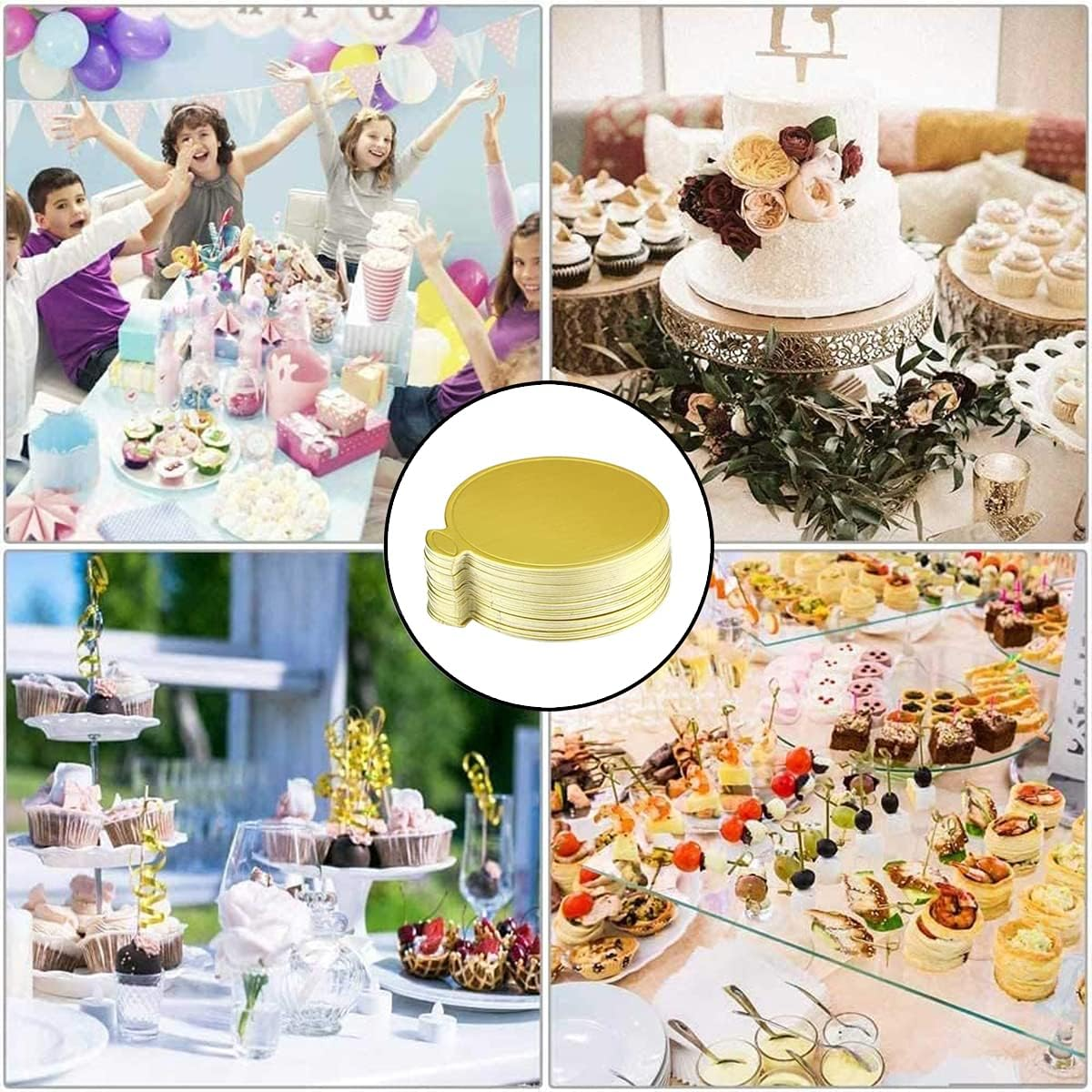 WELANE Mini Cake Board, 30 PCS Gold Mousse Cake Base for Dessert Displays (9Cm/3.5 Inch) image number 4