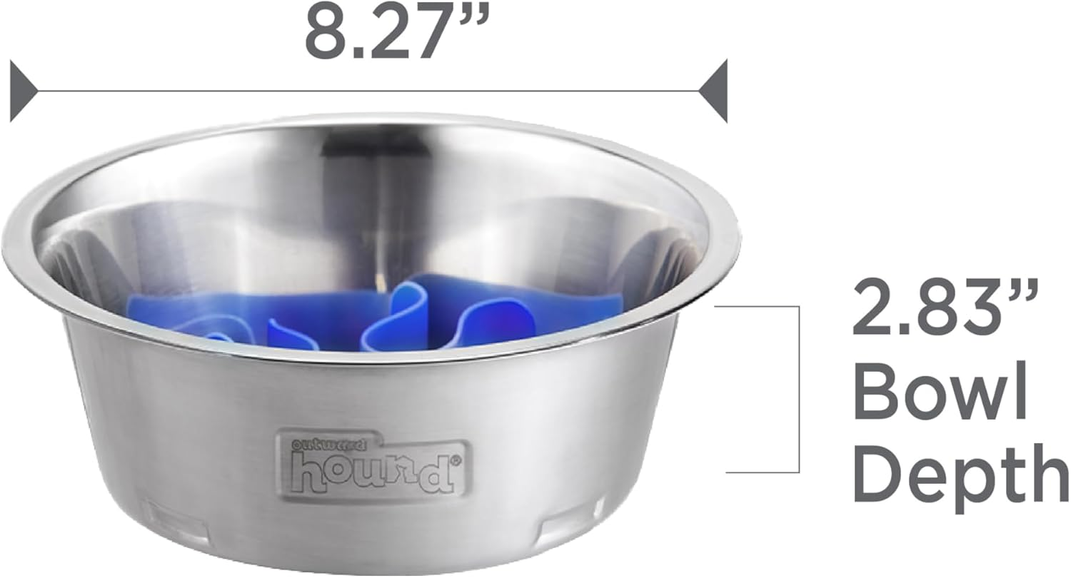 Outward Hound Fun Feeder Stainless Steel Slo Bowl Slow Feeder Dog Bowl with Removable Maze Insert, Medium, 2 Cups, Metal, Silver Gray image number 5