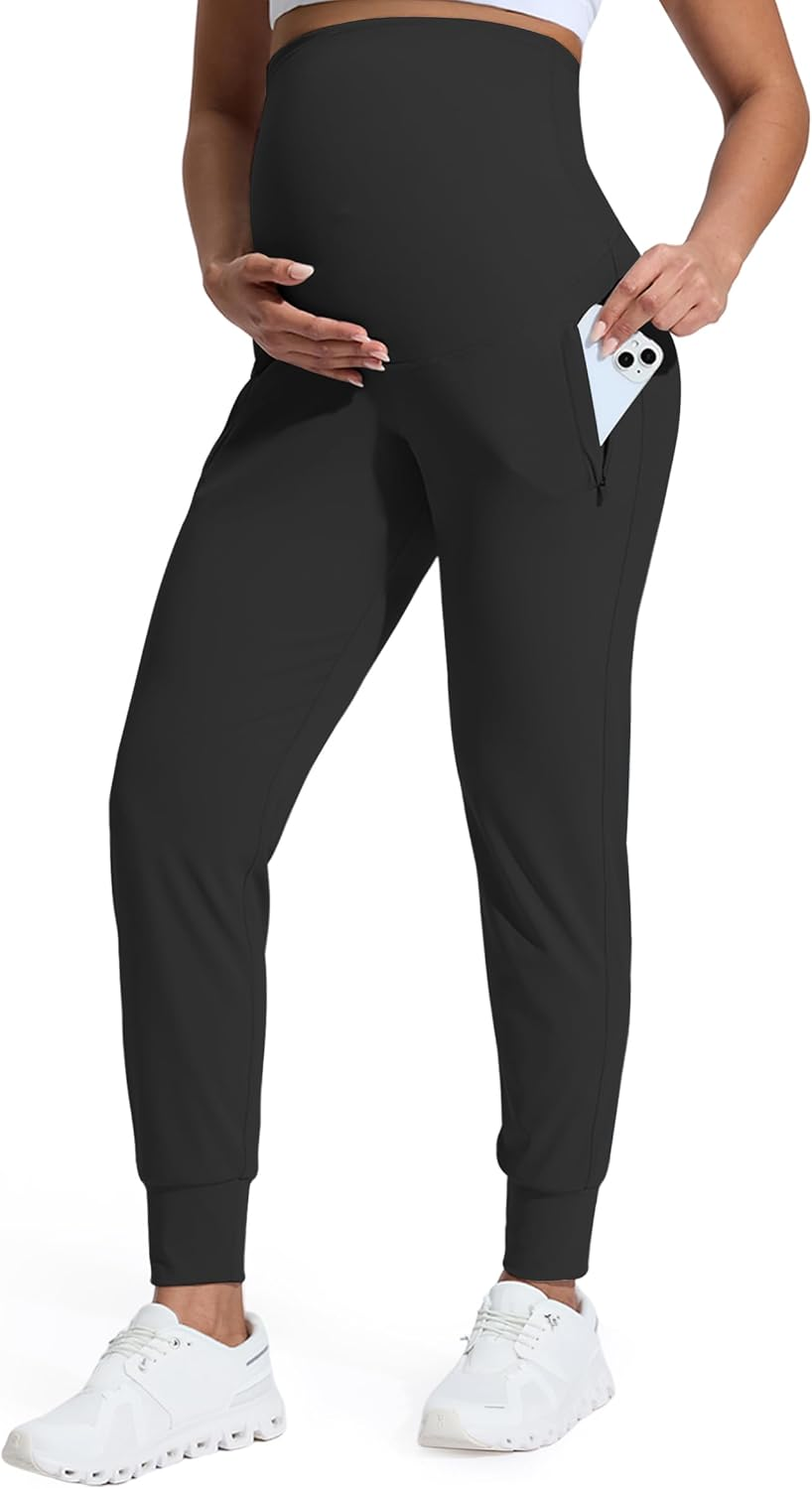 Mama Land Maternity Joggers with Pockets over the Belly Buttery Soft Pregnancy Pants for Yoga & Activewear