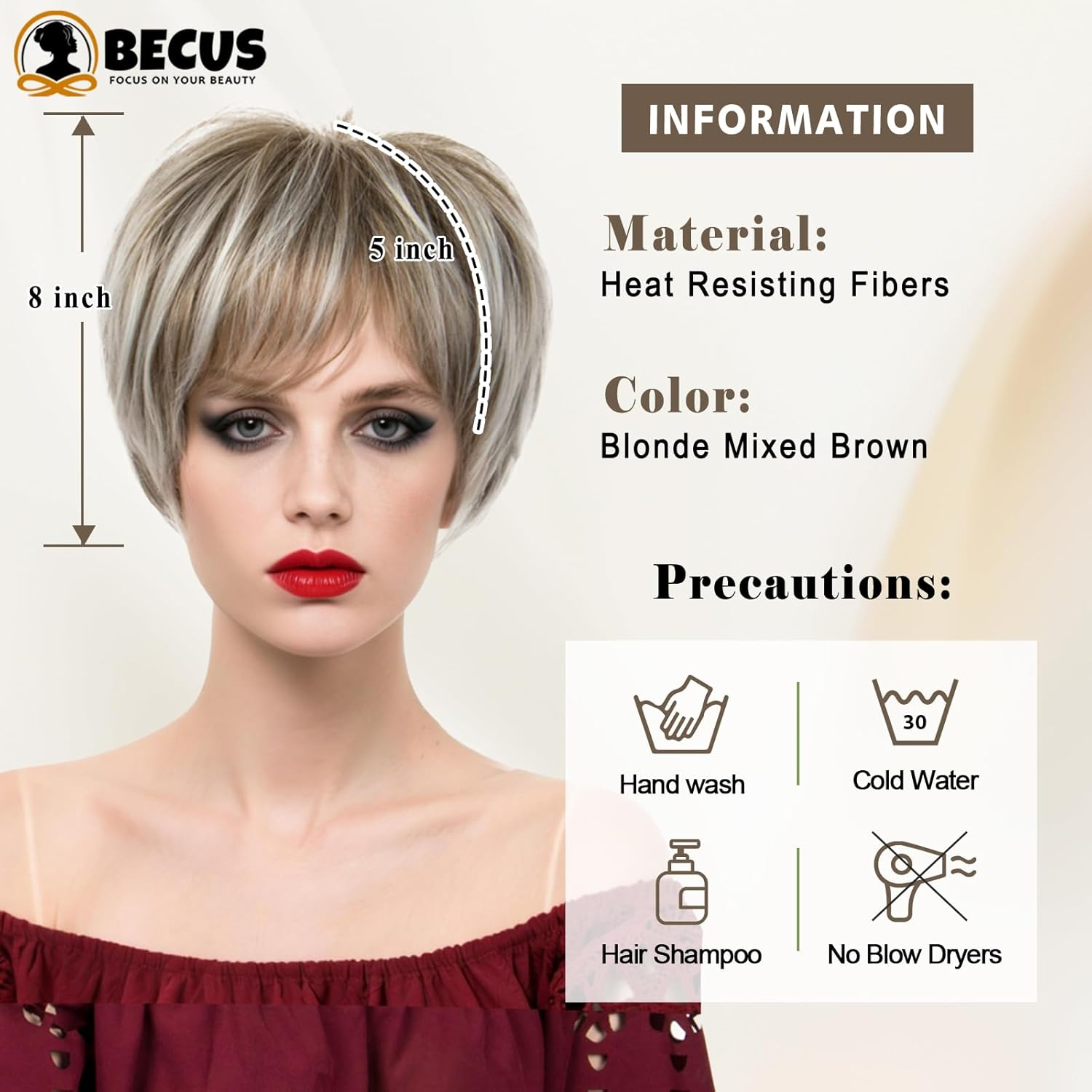 Becus Blonde Wig Short Women'S Pixie Cut Fluffy Synthetic Wig Short Hair Blonde Ombre Dark Root Layered Hair with Fringe Wigs for Women Daily Use (Ash Blonde) - Blonde Bob image number 4
