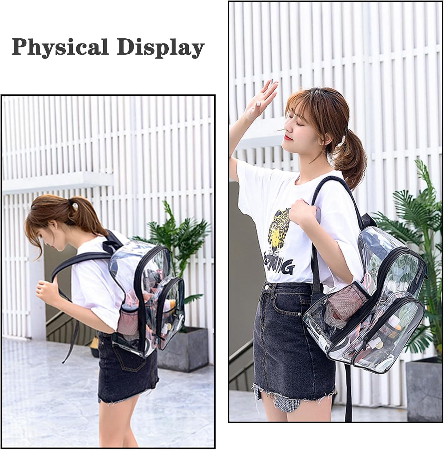 Lizbin Clear Backpack, Clear Backpack Stadium Approved, Heavy Duty PVC Transparent Backpack, Small Clear Backpack with Reinforced Strap, Clear Stadium Bag for Concert Sport Event Work Festival (Black) image number 2