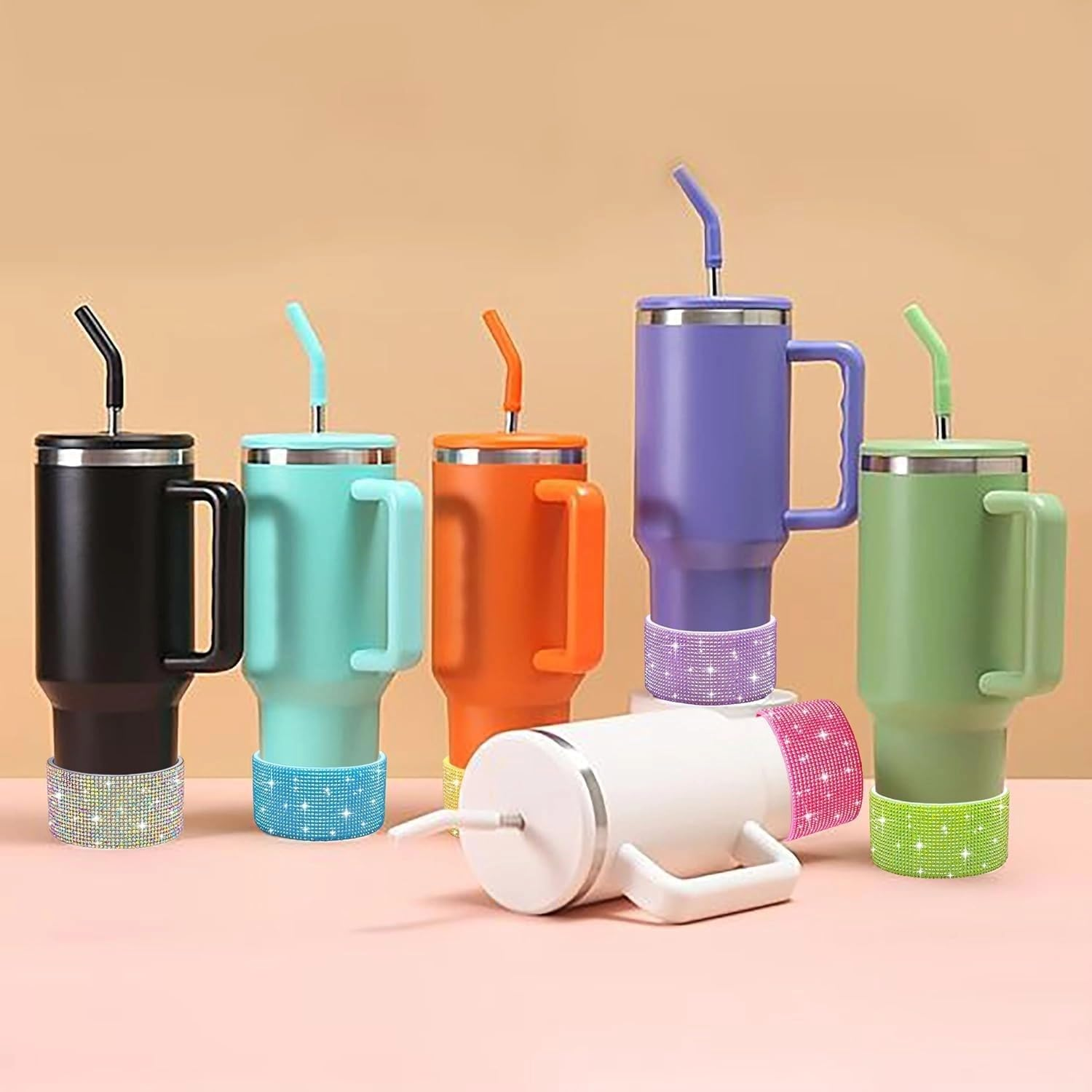 Protective Rhinestone Glitter Silicone Boot Bling Diamond Anti-Slip Sleeve Cover for Stanley Cup 20-40Oz,12-24Oz and More Tumblers 2.8-2.9 Inch Bottom image number 4