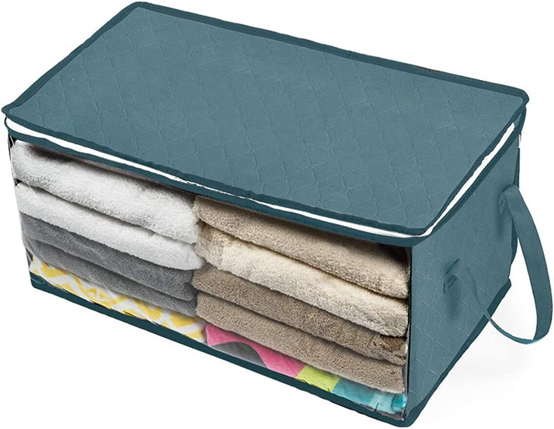 Portable Easy to Carry Quilt Bag Box Flat Foldable Home Storage Organisation (Blue) image number 6