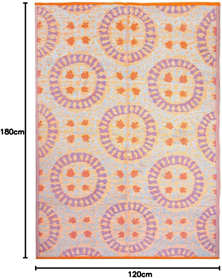 Boho Outdoor Rug | Woven Waterproof Plastic, Lightweight Mat with Geometric Pattern | for Garden, Patio, Decking, Bathroom, Utility, Picnic Folds Away for Easy Storage 180 X 120Cm image number 3