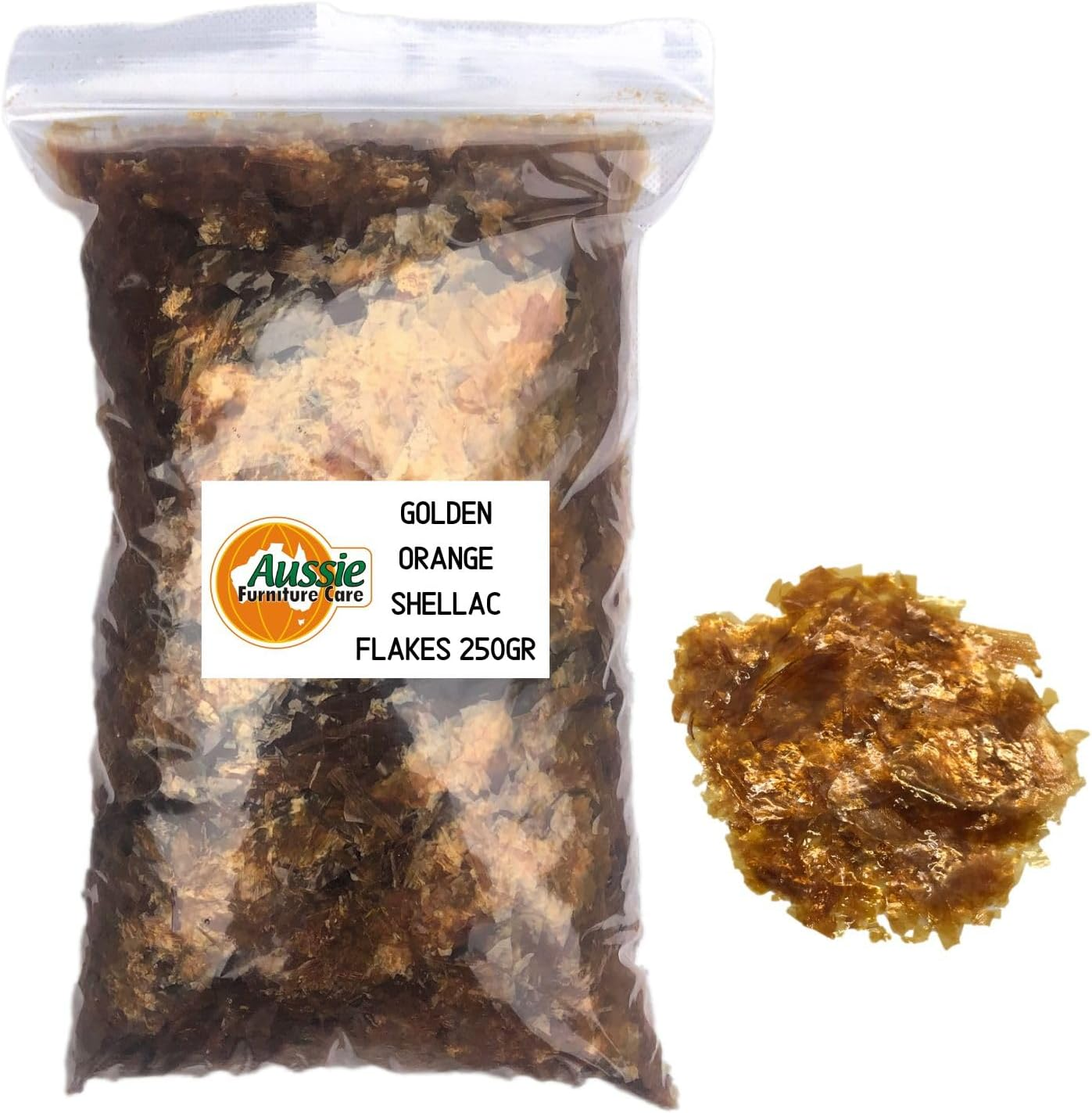 Aussie Furniture Care Shellac Flakes Golden Orange 250Gr Bag for French Polish Furniture Repair Restoration & Finishing Antiques and Wood Surfaces image number 4