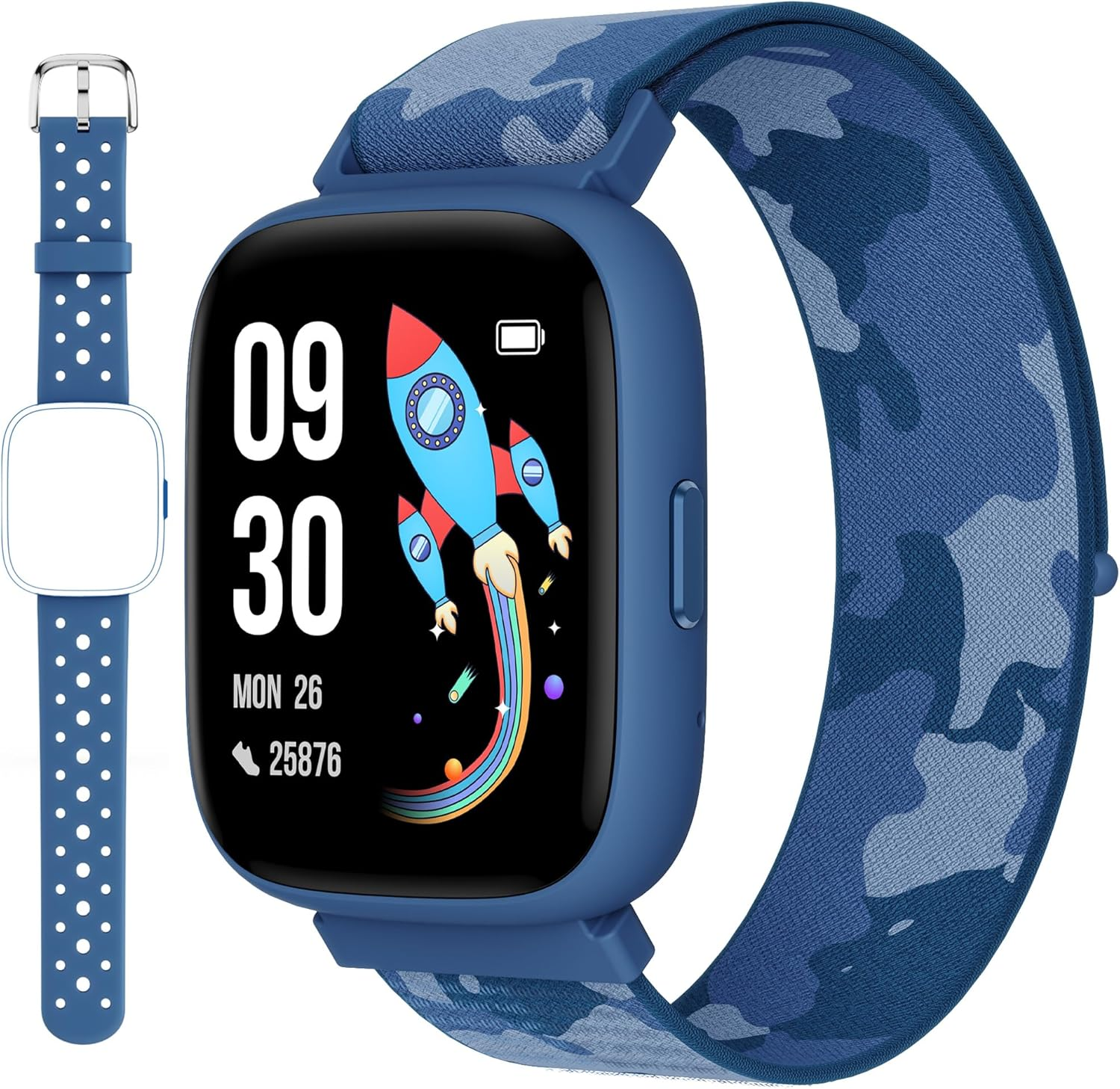 BIGGERFIVE Smart Watch for Kids, 1.8" Fitness Tracker Watch Pedometer, IP68 Waterproof, Sleep Monitor, Calorie Step Counter, 5 Puzzle Games With/Without APP for Girls Teens 5-16, Nylon