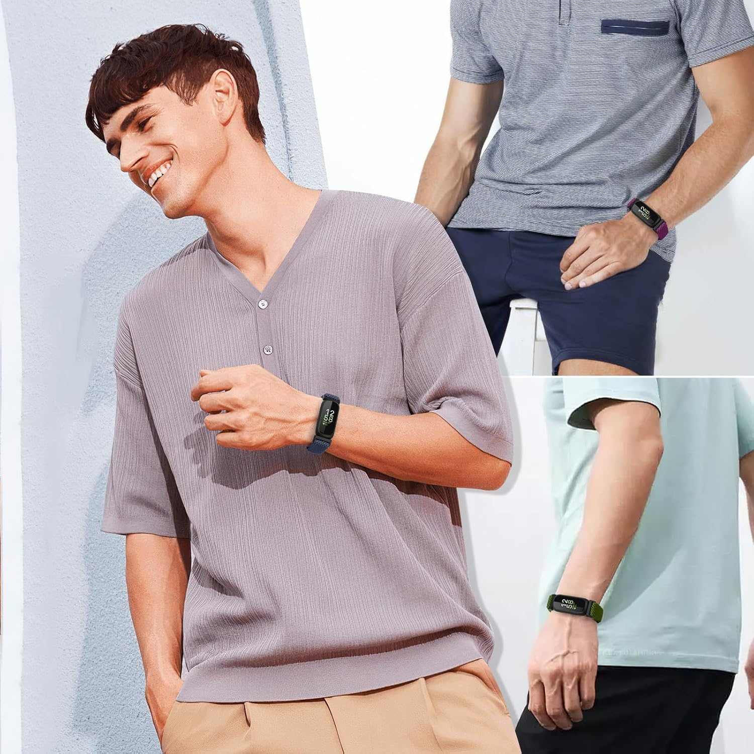 2 Pack - Relting Elastic Bands Compatible with Fitbit Inspire 3/Inspire 2/Inspire/Inspire Hr/Ace 2/Ace 3 for Women Man Kids, Soft Nylon Adjustable Sport Wristband image number 4