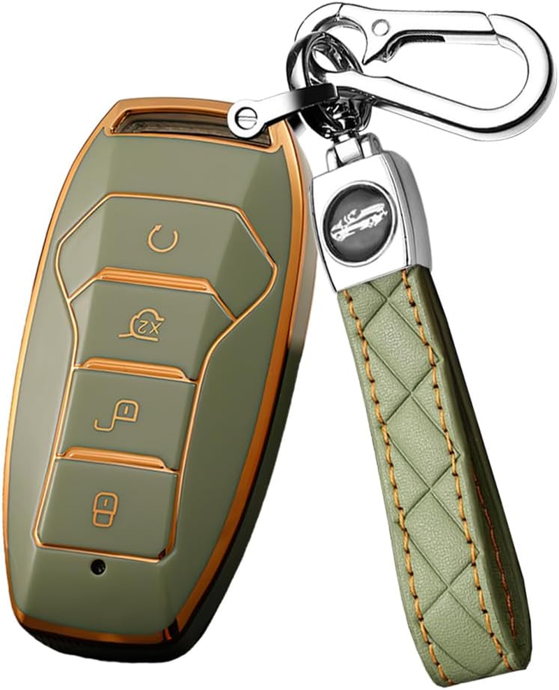 Ontto TPU Car Key Fob Cover Keyring Fit for BYD Han EV Key Case Qin Plusdmi Song Pro Tang Dolphin E9 Seal Smart Key Case Key Holder Key Shell Bag Keychain Protection Auto Accessories 4 Buttons Beige A