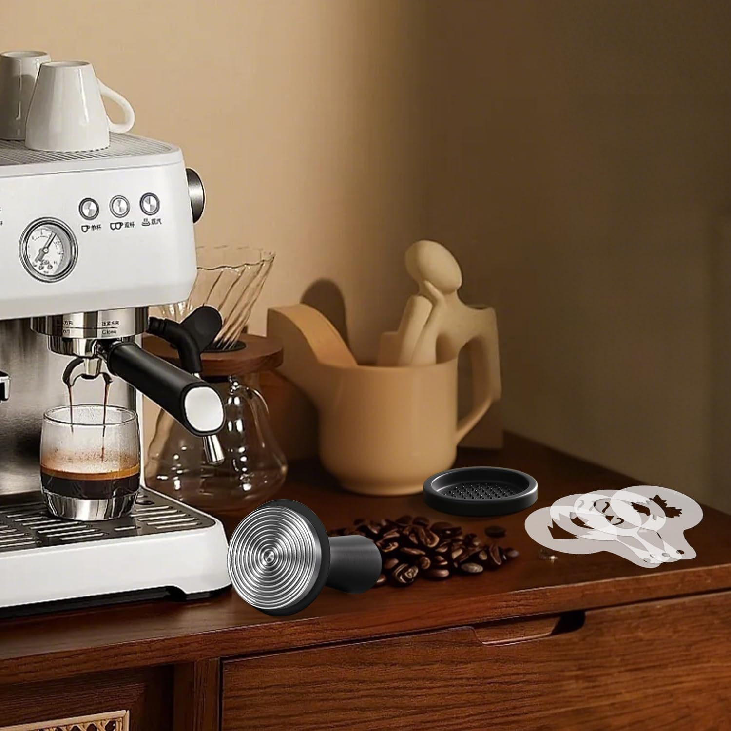 Xkimos 53Mm Coffee Tamper with 53.3-54Mm Portafilters,Coffee Tamper with 304 Stainless Steel Corrugated Base,Compatible with Popular Sage Models,Spring Loaded Adjustable Pressure Coffee Tamper image number 2