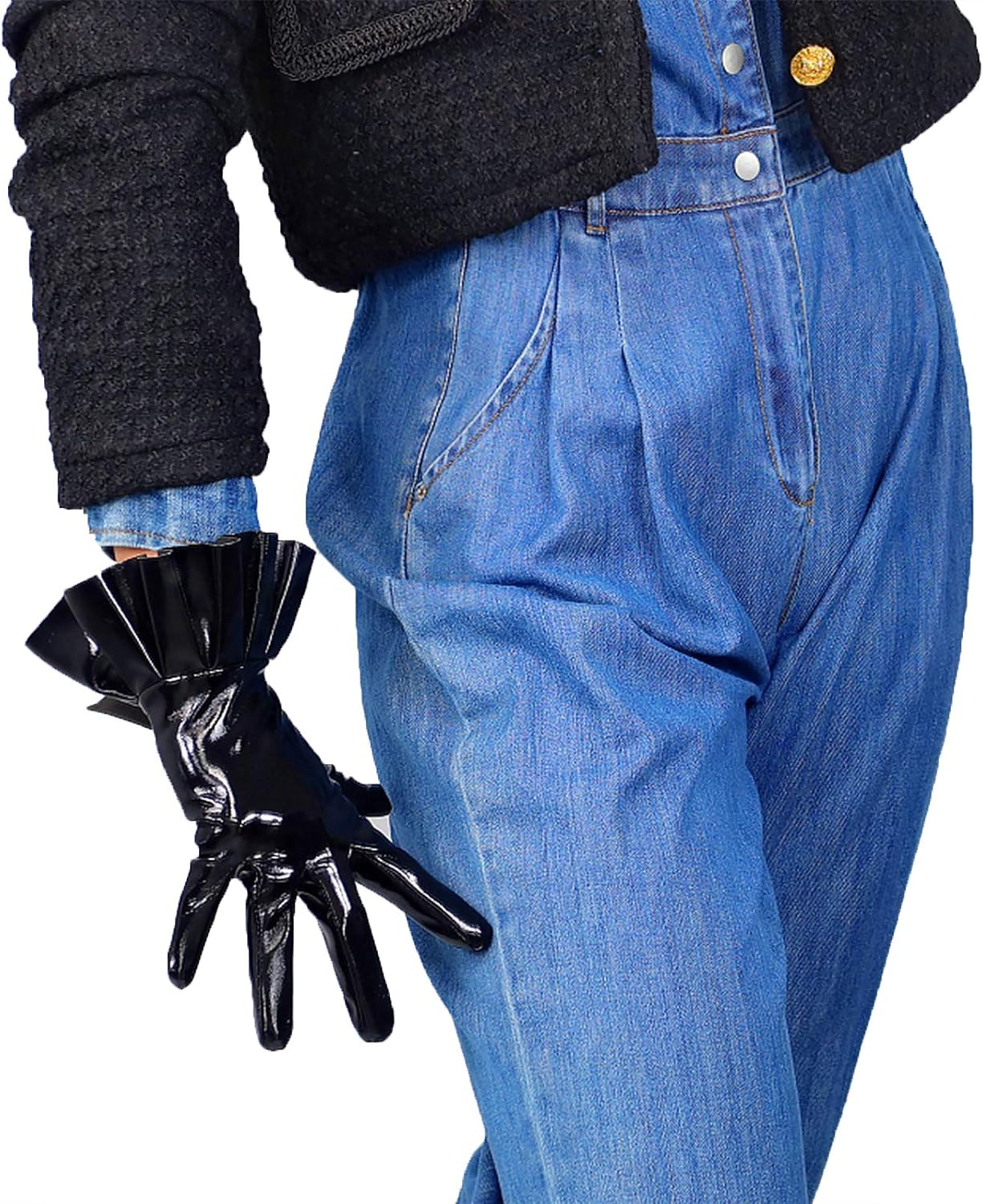 Dooway PU Black Super Long Women Fashion Gloves Evening Party Bar Sexy Opera Glossy Pair Finger Gloves Cosplay Matching