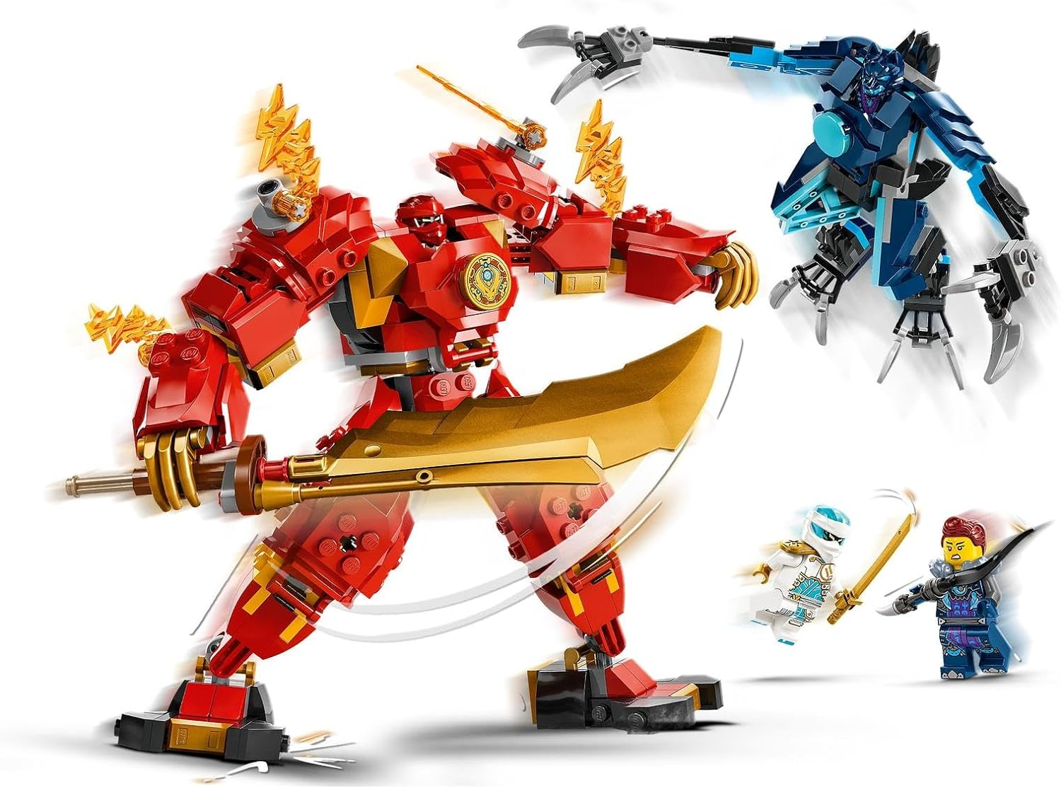 LEGO NINJAGO Kai&rsquo;S Elemental Fire Mech Toy for 7+ Year Old Boys & Girls, Action Figure Building Set from the Dragons Rising TV Show, Kids' Ninja Toys with Kai and Zane Character Minifigures 71808 image number 4