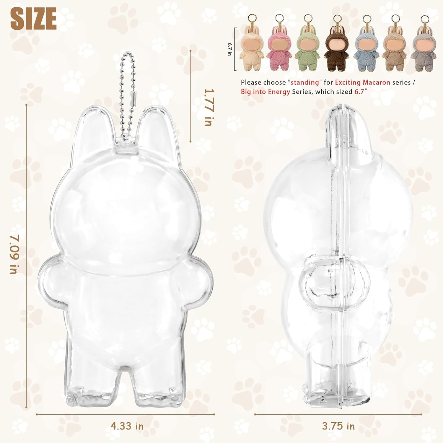 Clear Acrylic Protective Display Case for Standing Plush Figures &ndash; Dustproof Collectible Box with Hanging Chain, Scratch-Resistant, Perfect for Designer Toy Figures and Travel Display, Doll Cover image number 3