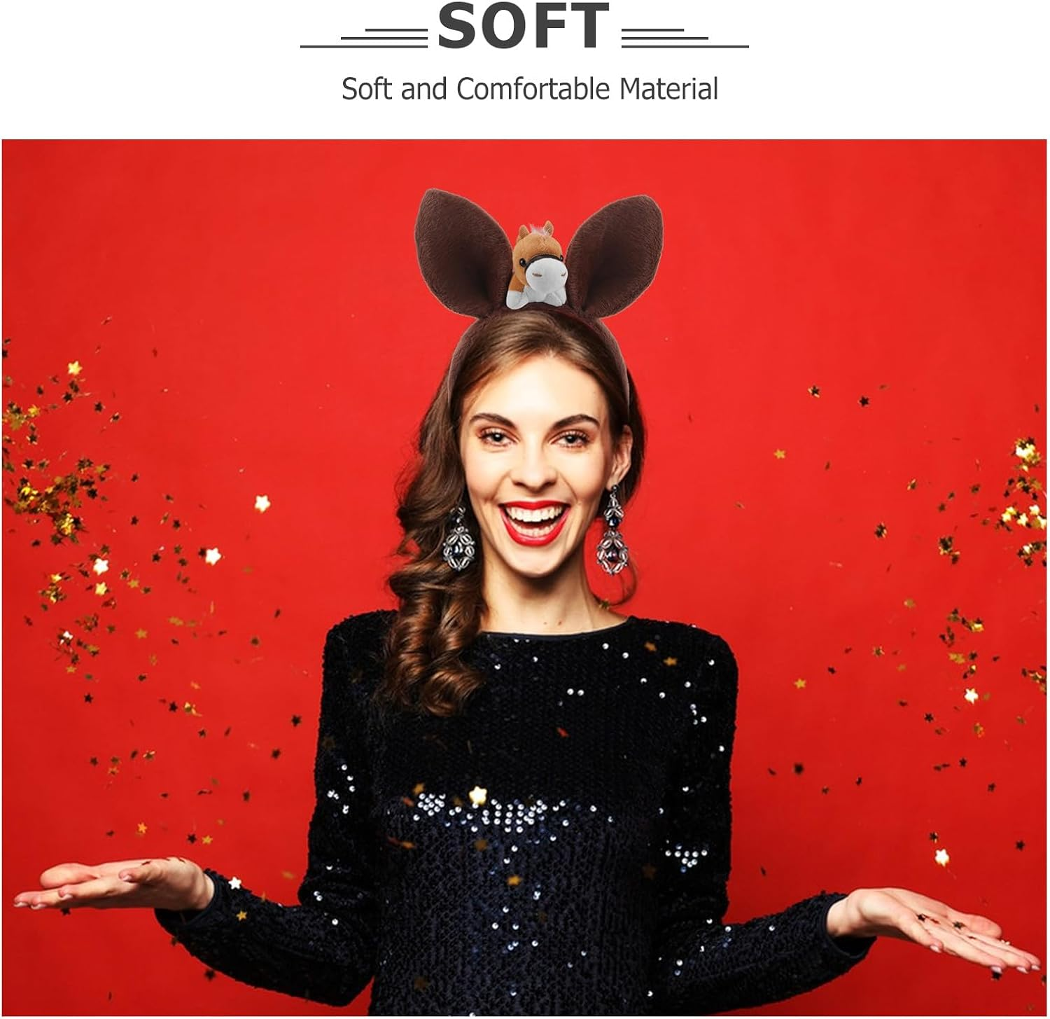 TEHAUX Farm Animal Horse Headband - Costume Hair Accessories - Plush Horse Ear Cartoon Headwear - Funny Animal Ears Headband for Farm Themed Events image number 4