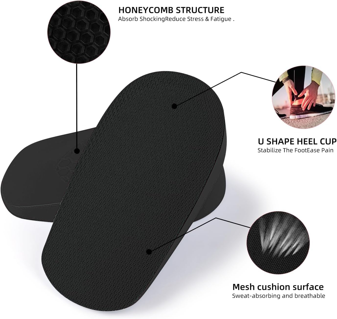 Heel Lift for Achilles Tendonitis, Heel Pain and Leg Length Discrepancy, Shoe Inserts for Men and Women, Pack of 2 (Black, 2.5Cm) image number 2