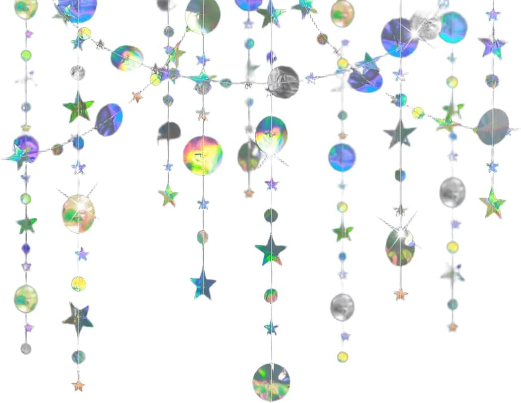 MOTRAIN Iridescent Star Moon Circle Dot Garland Party Decoration Set, Hanging Twinkle Star Banner Backdrop, Little Star Iridescent Party Supplies for Kids Birthday Wedding Festival Engagement image number 2