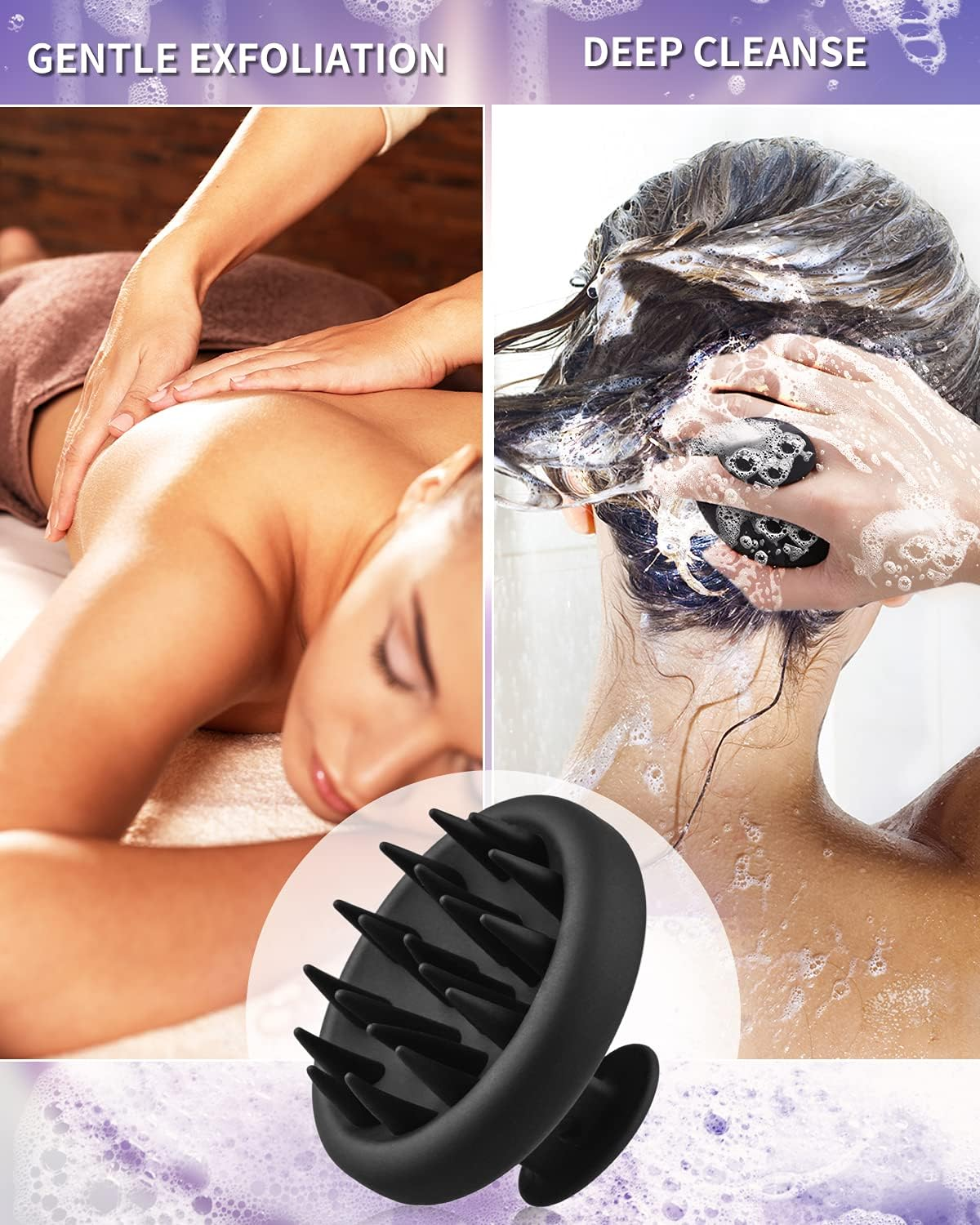 Scalp Massager Shampoo Brush, Waterproof Shower Scalp Scrubber with Soft Silicone Bristles, Scalp Brush for Hair Growth & Dandruff Treatment, Hair Massager for All Hair Types of Men Women Kids (Black) - Black image number 3