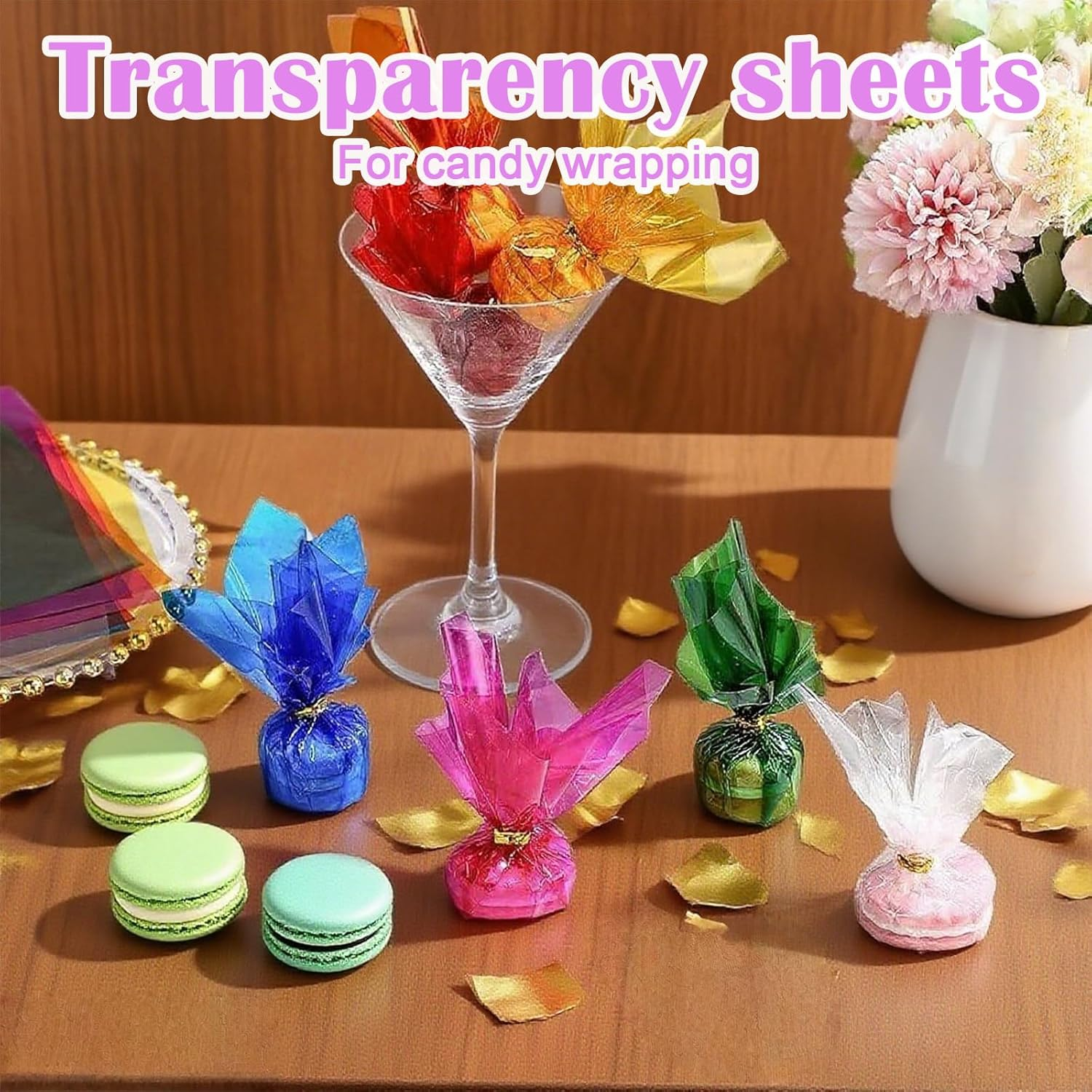 160 Pcs Cellophane Sheets, 7.5X7.5 in Colored Cellophane Transparent Glass Wrap Paper for Candy, Cookies Packing & DIY Crafts Decorations image number 5
