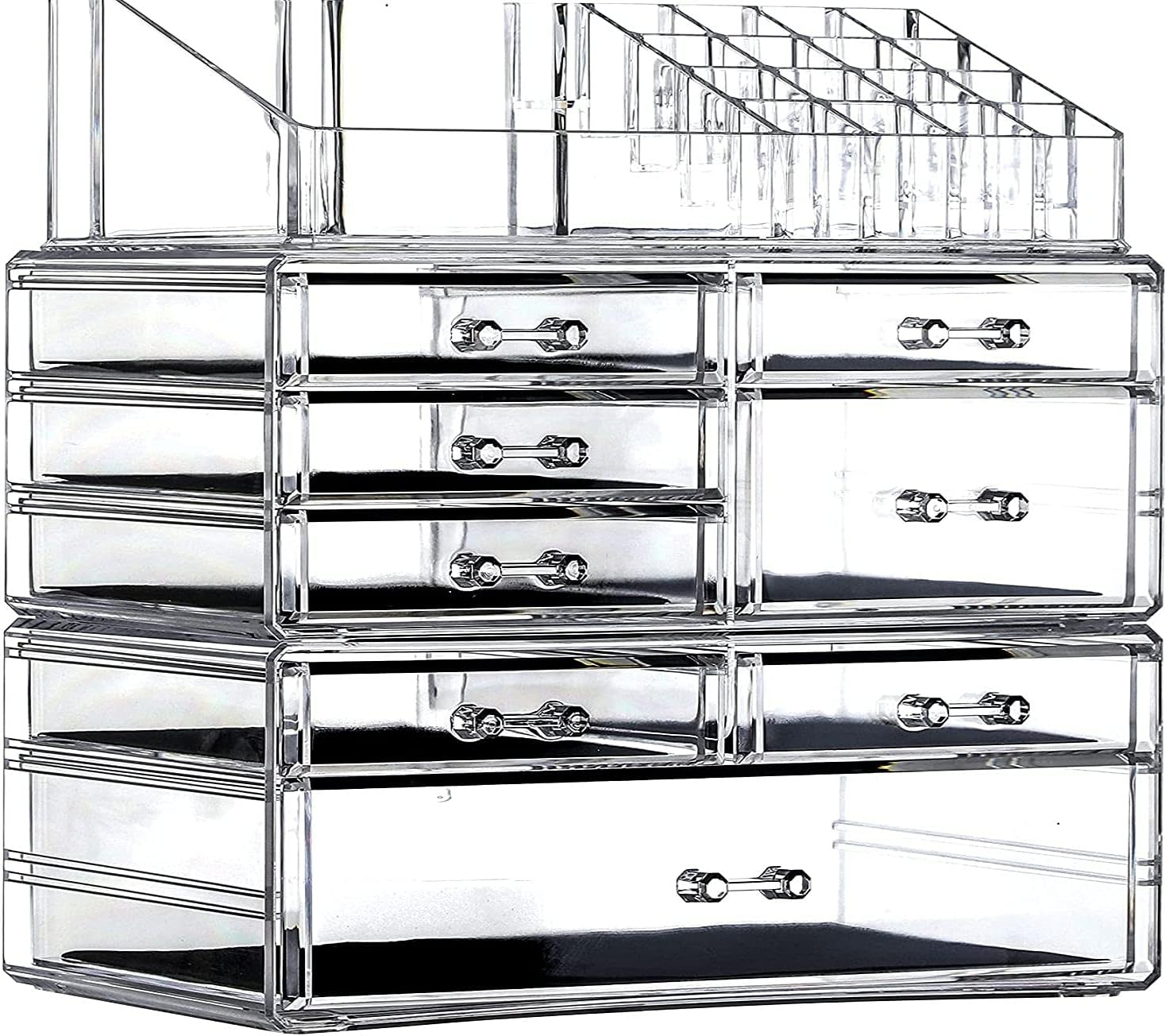 Cq Acrylic 3 Pack Clear Make up Organizer Countertop,Stackable 8 Drawers Makeup Storage,Cute Vanity Organizers for Dresser Hair Clip,Jewelry,Beauty Product Desk and Bathroom Organizers and Storage image number 2