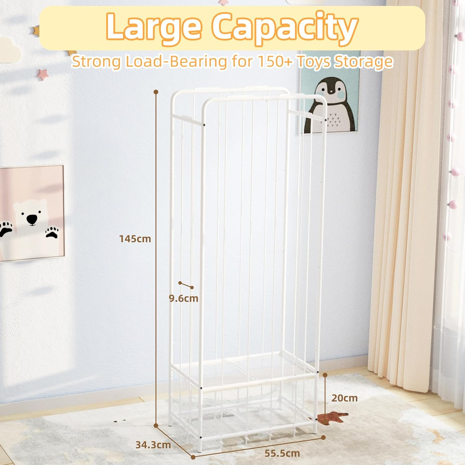 FAYDUDU Stuffed Animal Zoo Stuffed Animal Storage Toy Organization Stuffed Animals Holder Shelf with Elastic Band Stuffed Animals Cage for Nursery Playroom Bedroom Kid Room Furniture (New White) image number 5