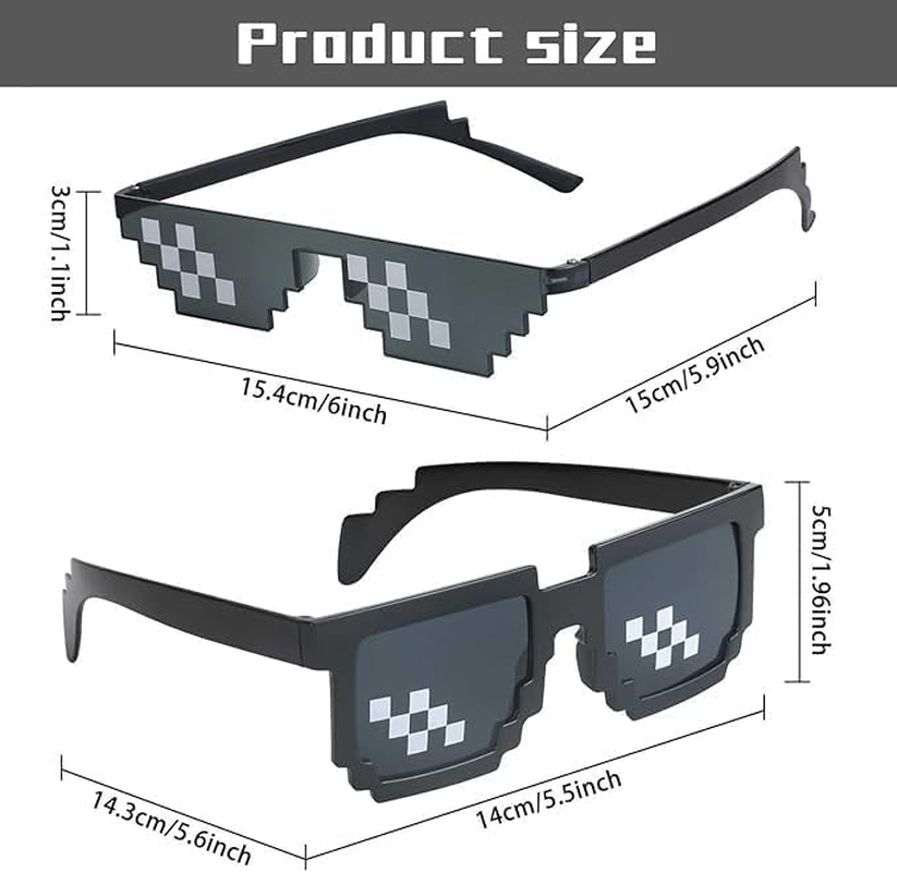 ATDORO Thug Life Sunglasses, 3 Pack Men Women Kids Pixel Mosaic Glasses, MLG Shades for Photo Props or Halloween Party image number 1