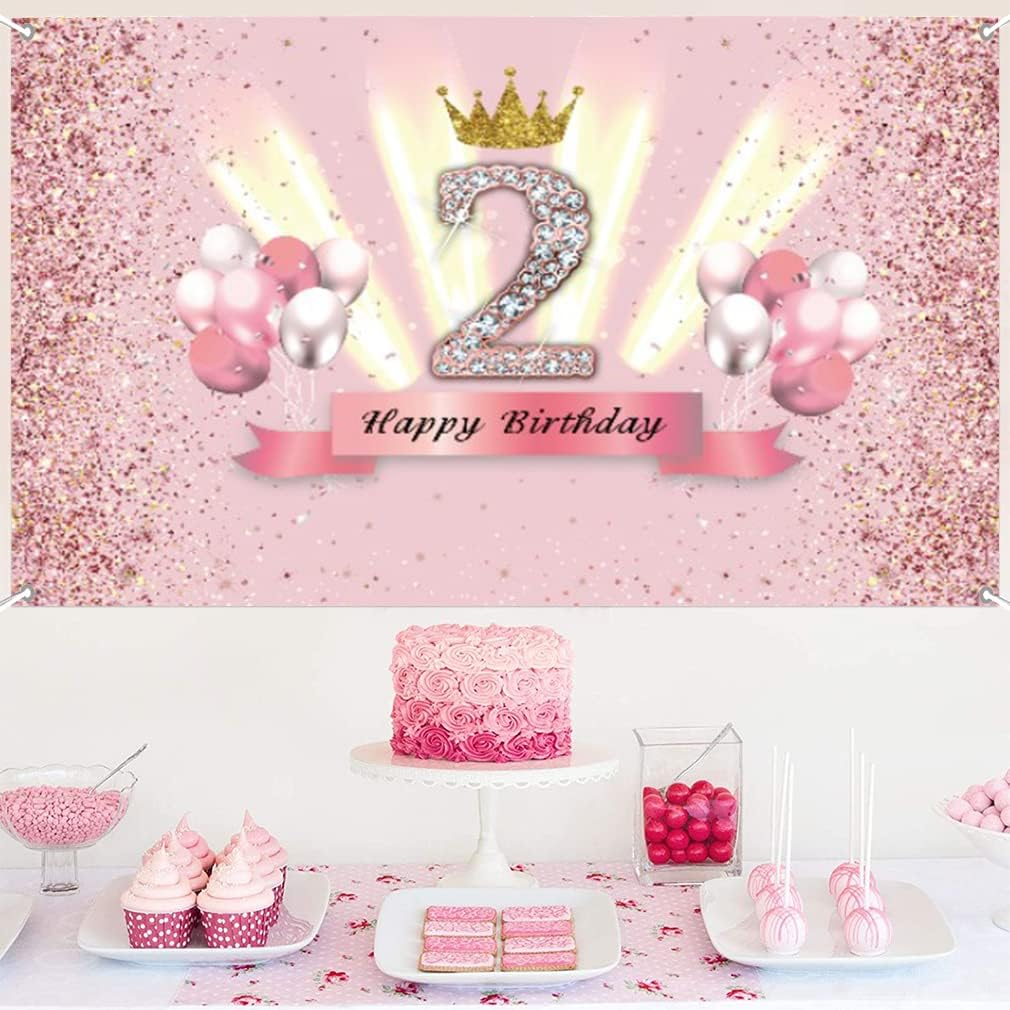 Tecreo Happy 2Nd Birthday Pink Vinyl Fabric Sign Poster image number 4