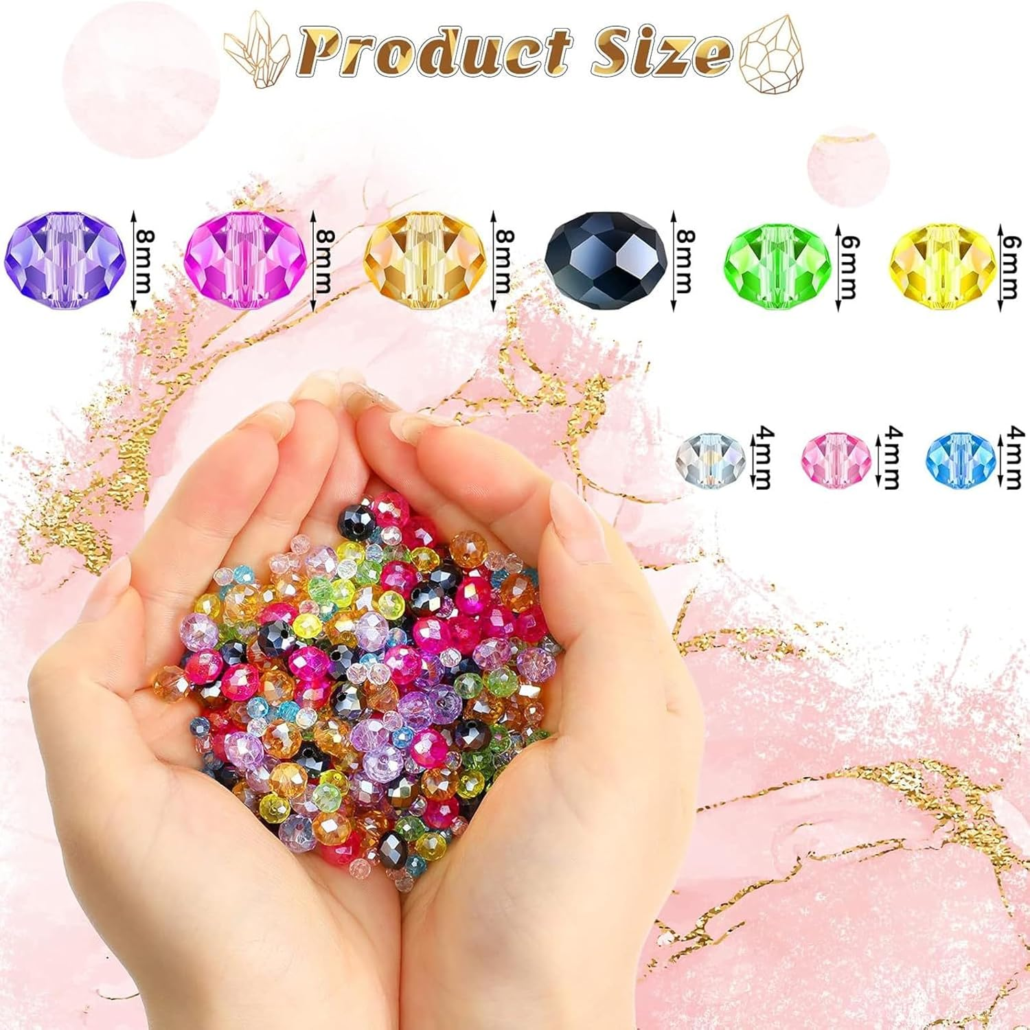900 Pcs Crystal Glass Beads Kit,Mixed 4-6-8Mm Crystal Beads,Diamond Bead for Jewelry Making, DIY Necklaces, Earrings,Bracelet Crafts (Multi-Colored) image number 5