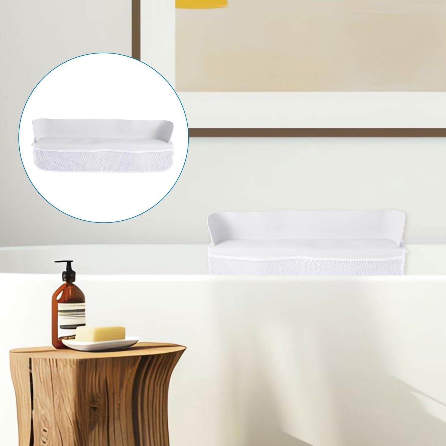 Bathtub Toy Shelf Splash Guard, Splash Protection Play Toy Holder Storage Tray with 4 Mesh Pocket Bag & 8 Suction Cup Super Adsorption, Bath Tub Topper Shelf Organizer for Children Baby Toddler