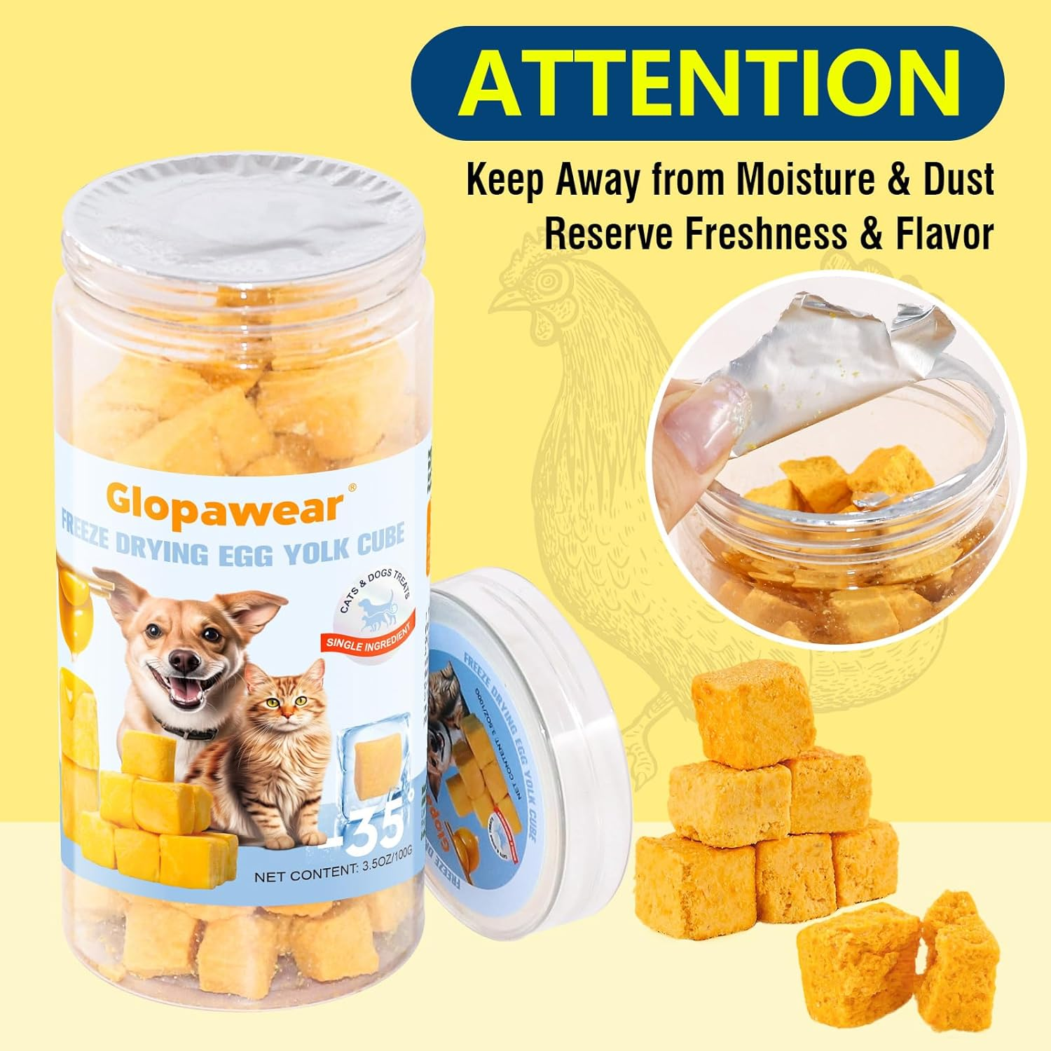 Glopawear Freeze-Dried Egg Yolk Treats &ndash; Pure Single-Ingredient Protein Snacks, Supports Skin & Coat Health &ndash; Healthy Crunchy Rewards for Cats & Dogs, Perfect for Training-100G image number 5