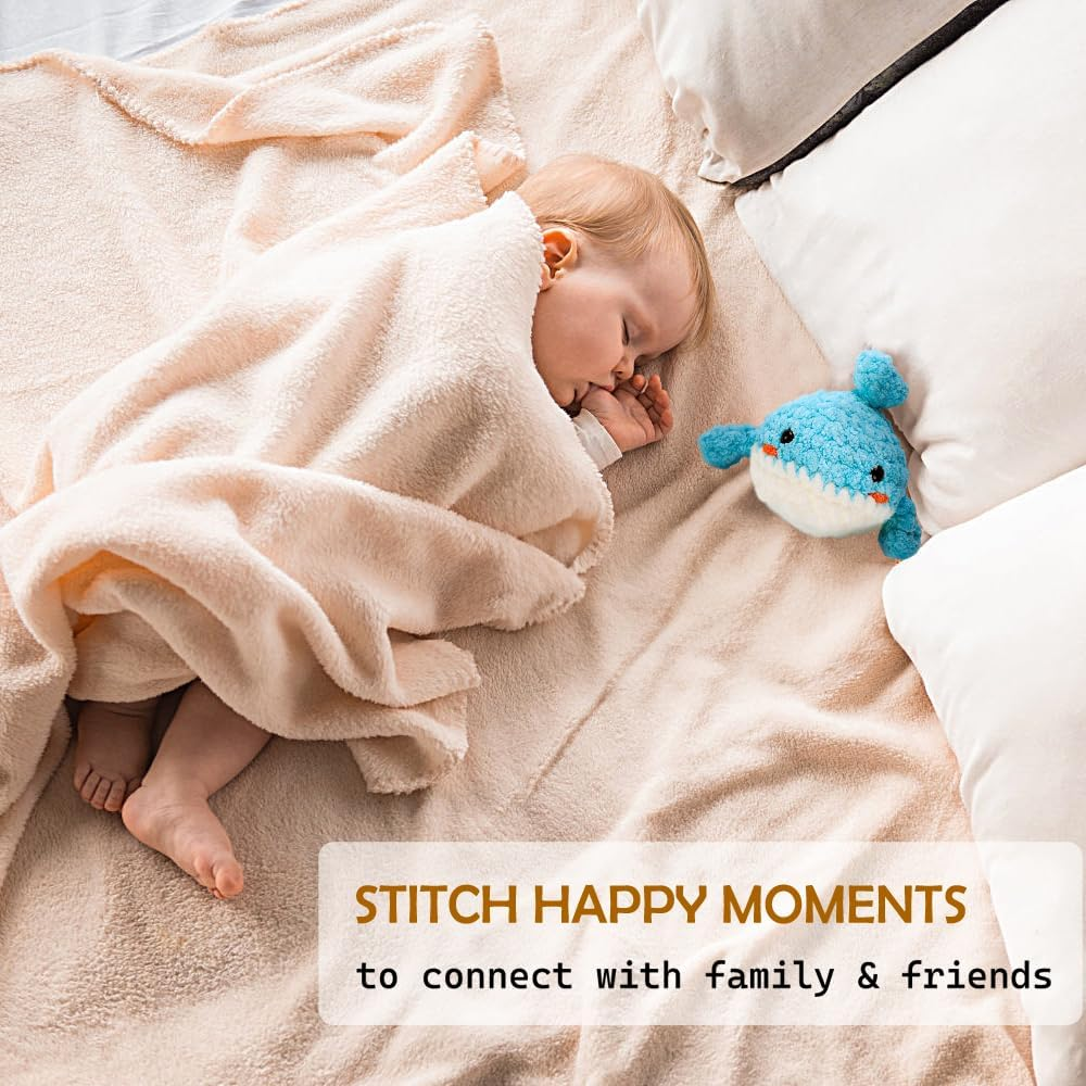 Crochet Kit for Beginners, Beginner Crochet Kit for Adults Kids, DIY Knitting Animal Kit, Amigurumi Crochet Starter Kit with Step-By-Step Video Tutorials（Whale） image number 5